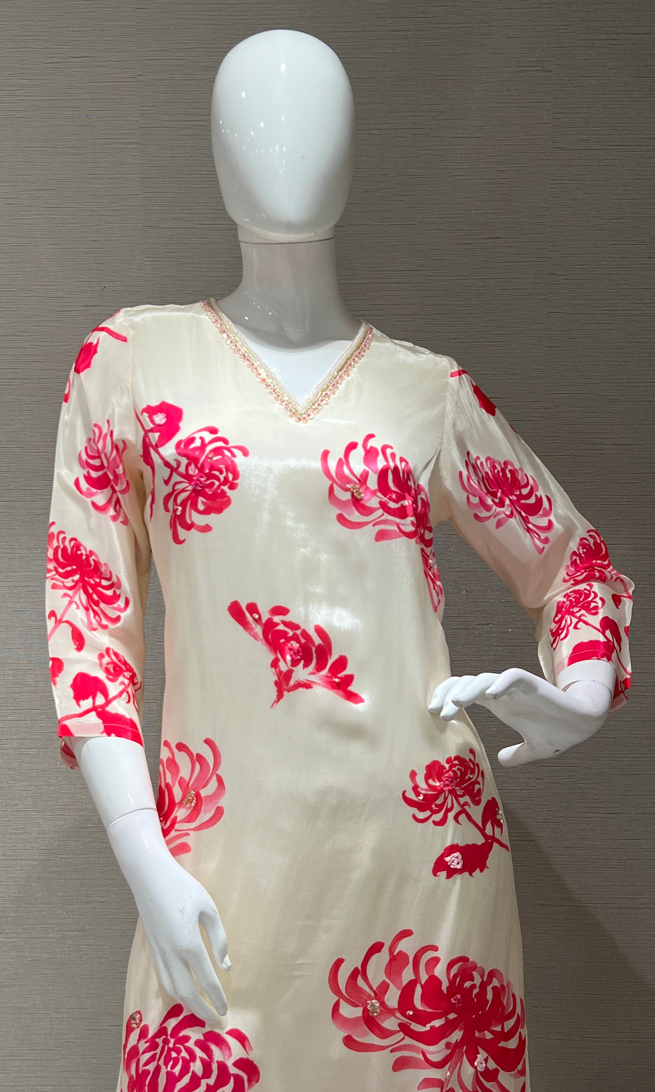 IVORY Pink Blossom PRINTED KURTA SET