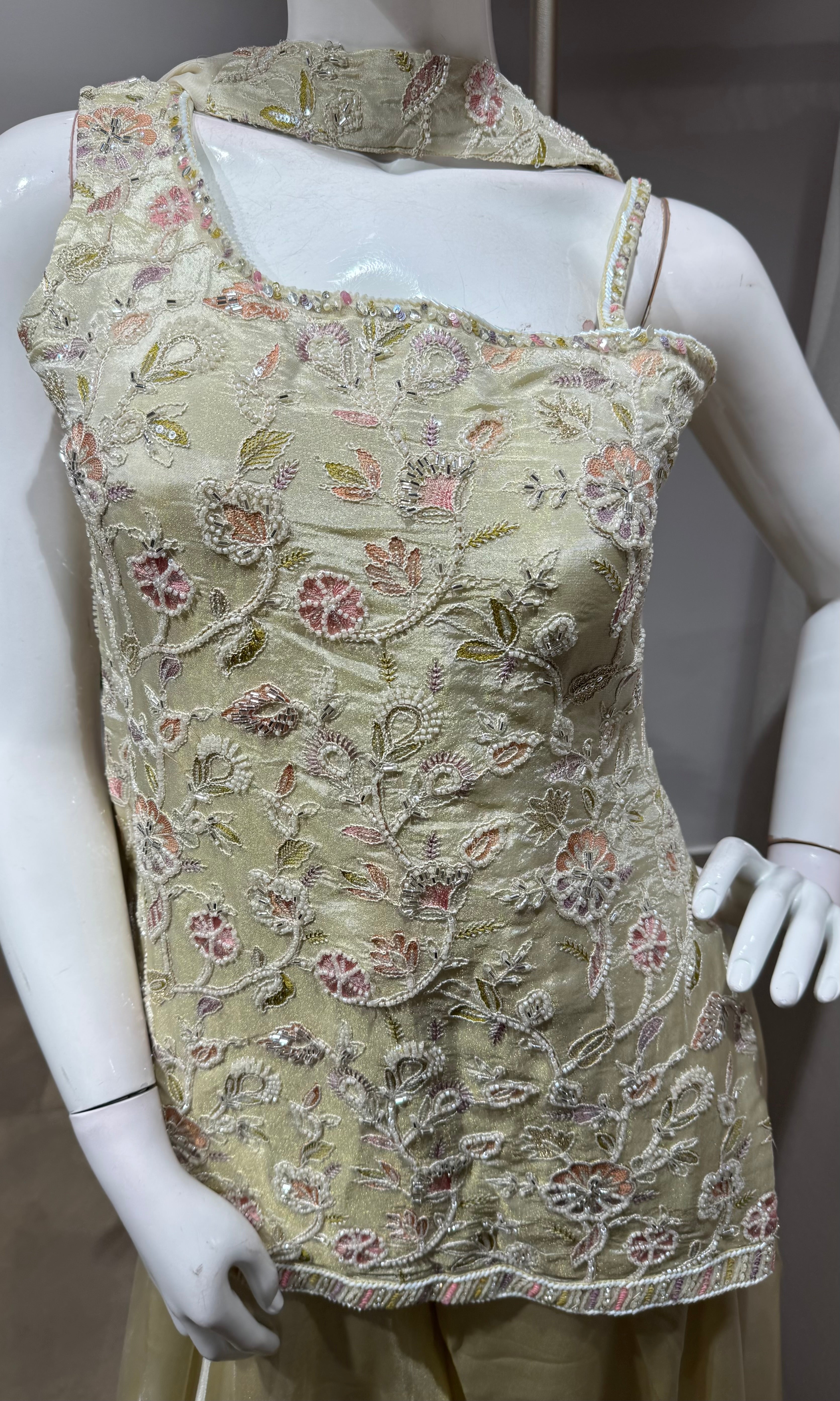 HALF WHITE Floral Embroidered Sharara Set