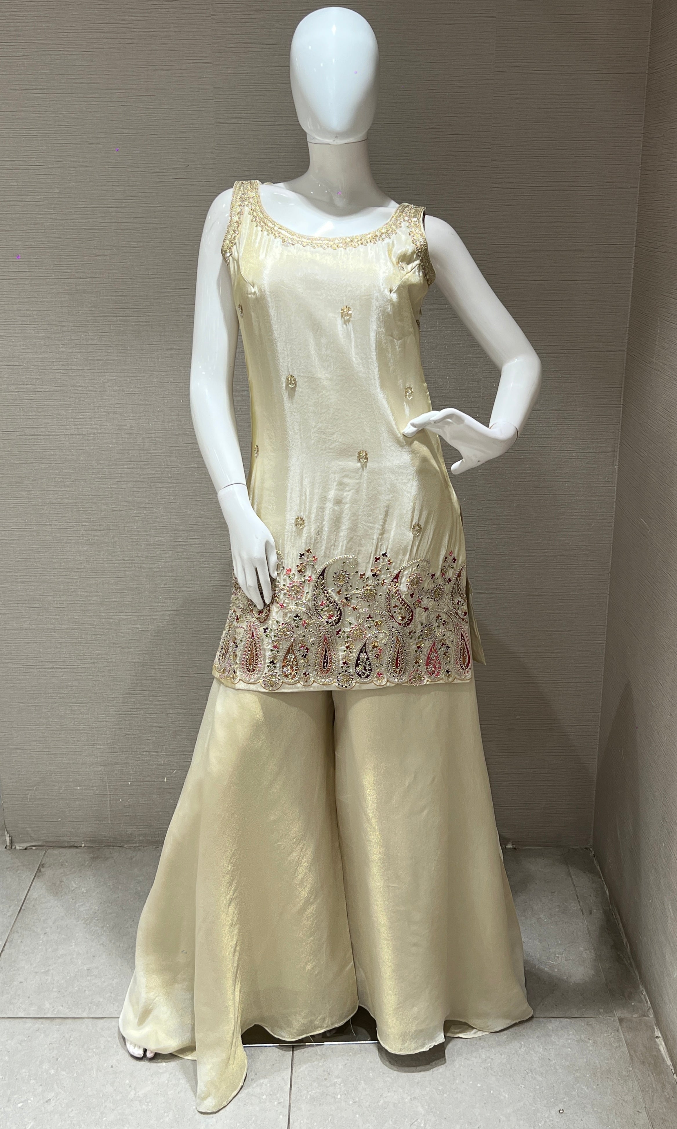 Ivory white shimmer tissue palazzo