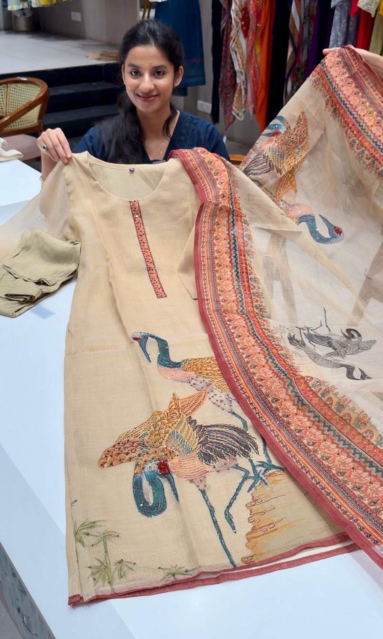 Gold KURTA SET with Artistic Printed Dupatta