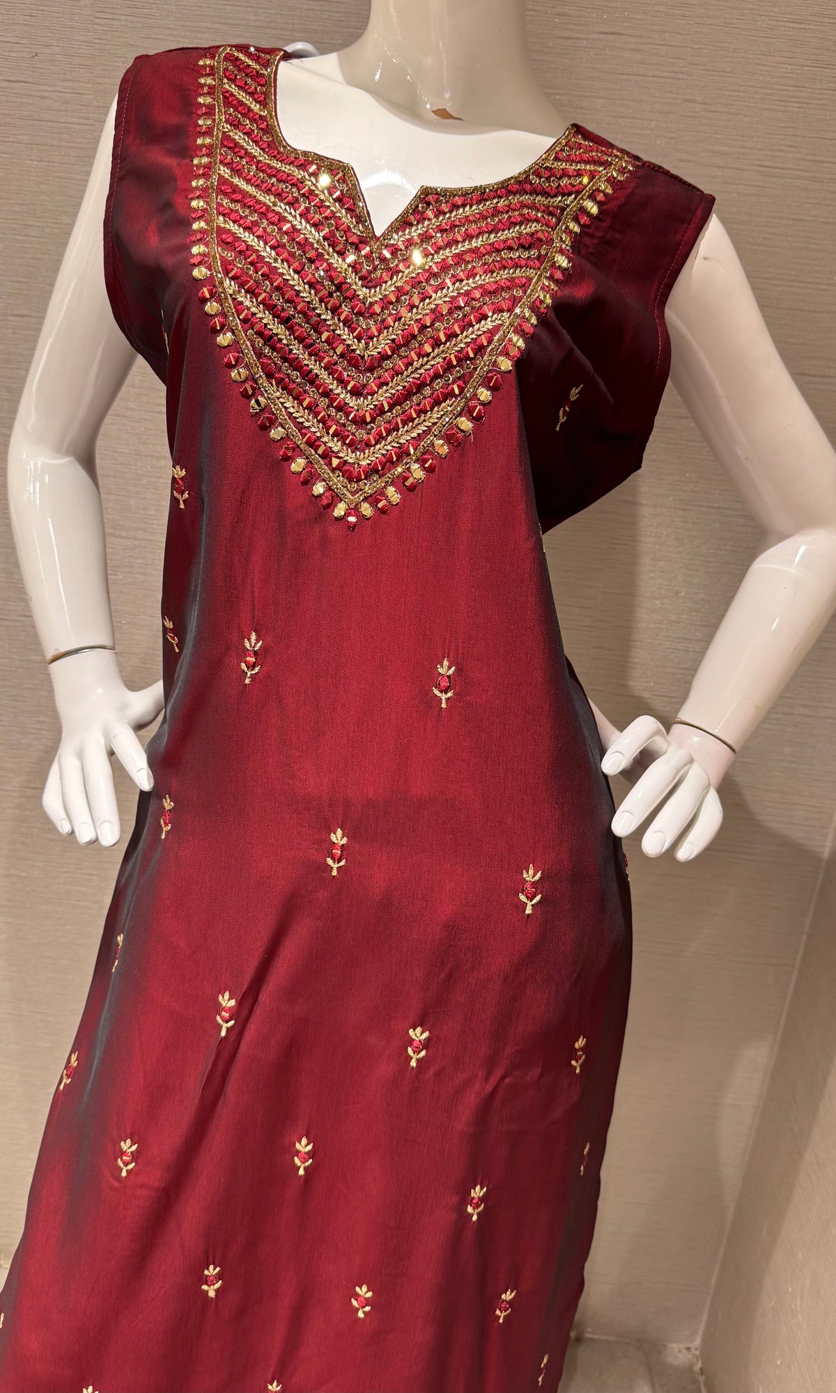 Maroon Golden Silk Embroidered Kurta Set