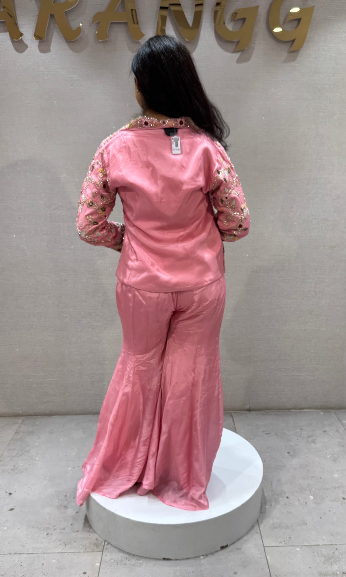 Baby Pink Silk Floral Jacket with Palazzo pants