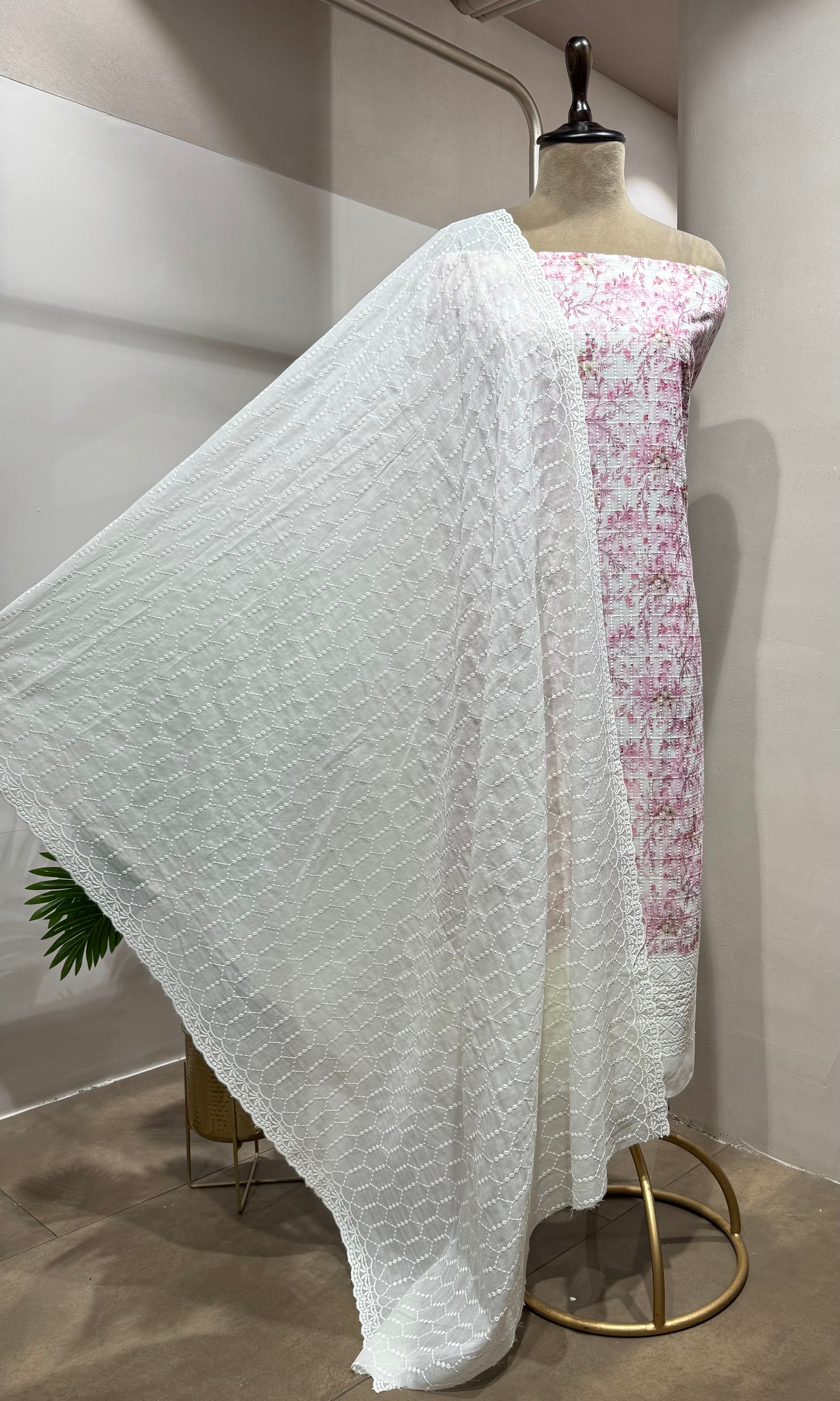 Pink Floral Chikankari DRESS MATERIAL