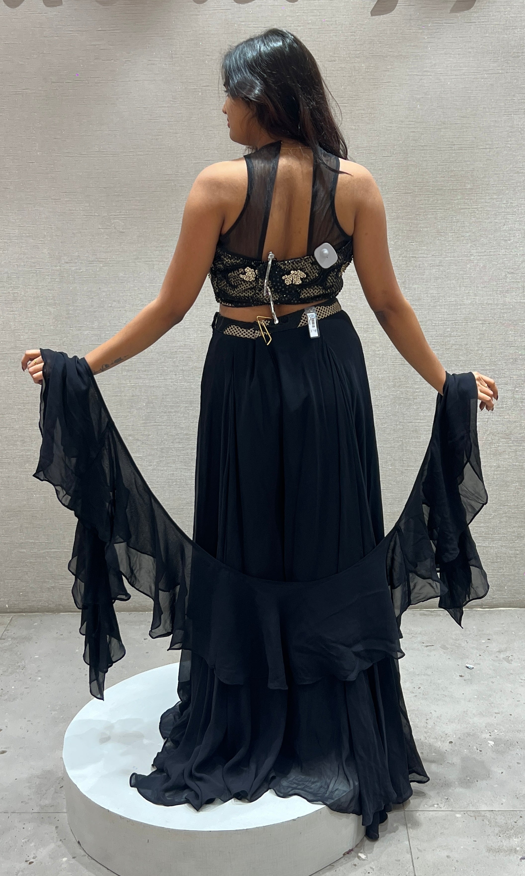 Black Embellished Halter Neck Top and Skirt