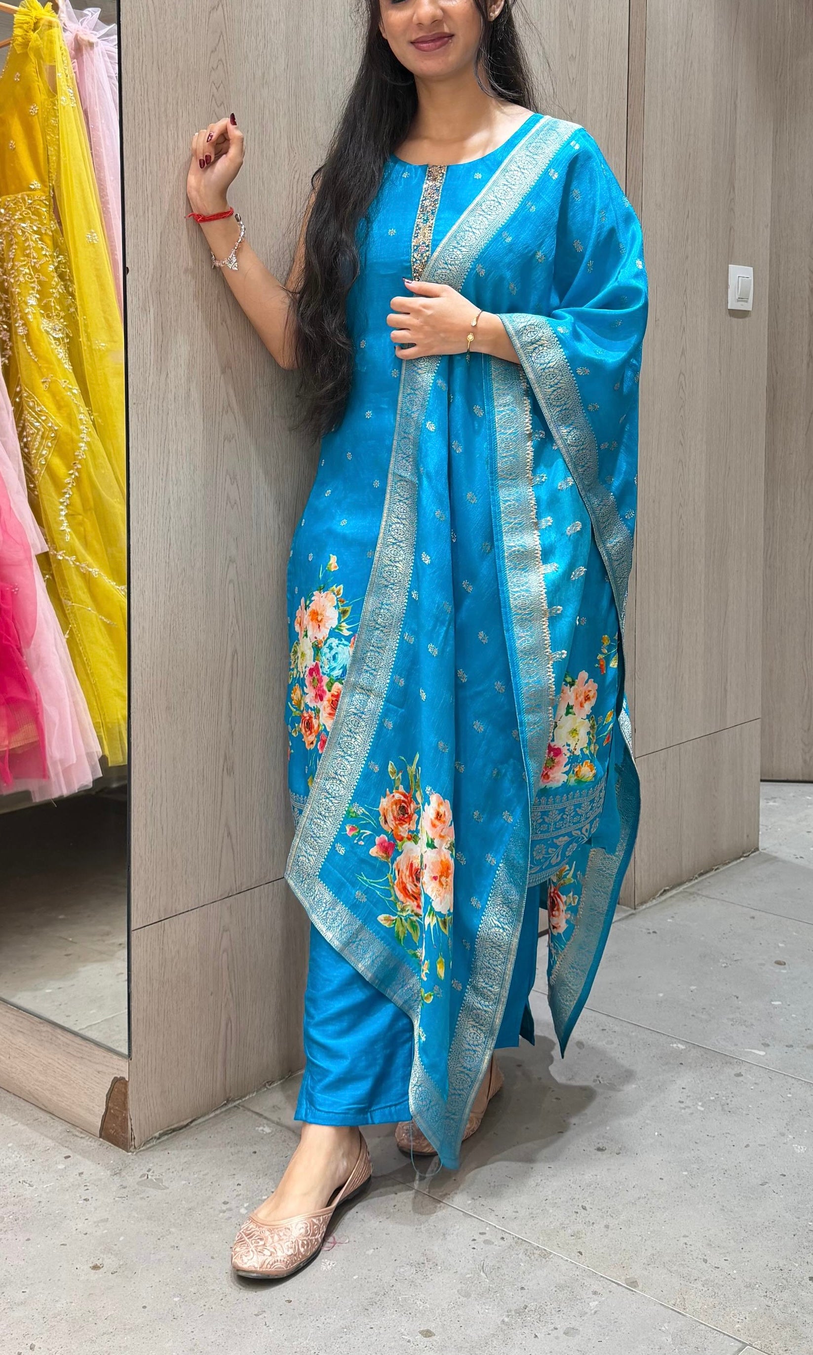 Rama blue FLORAL ETHINC kurta set