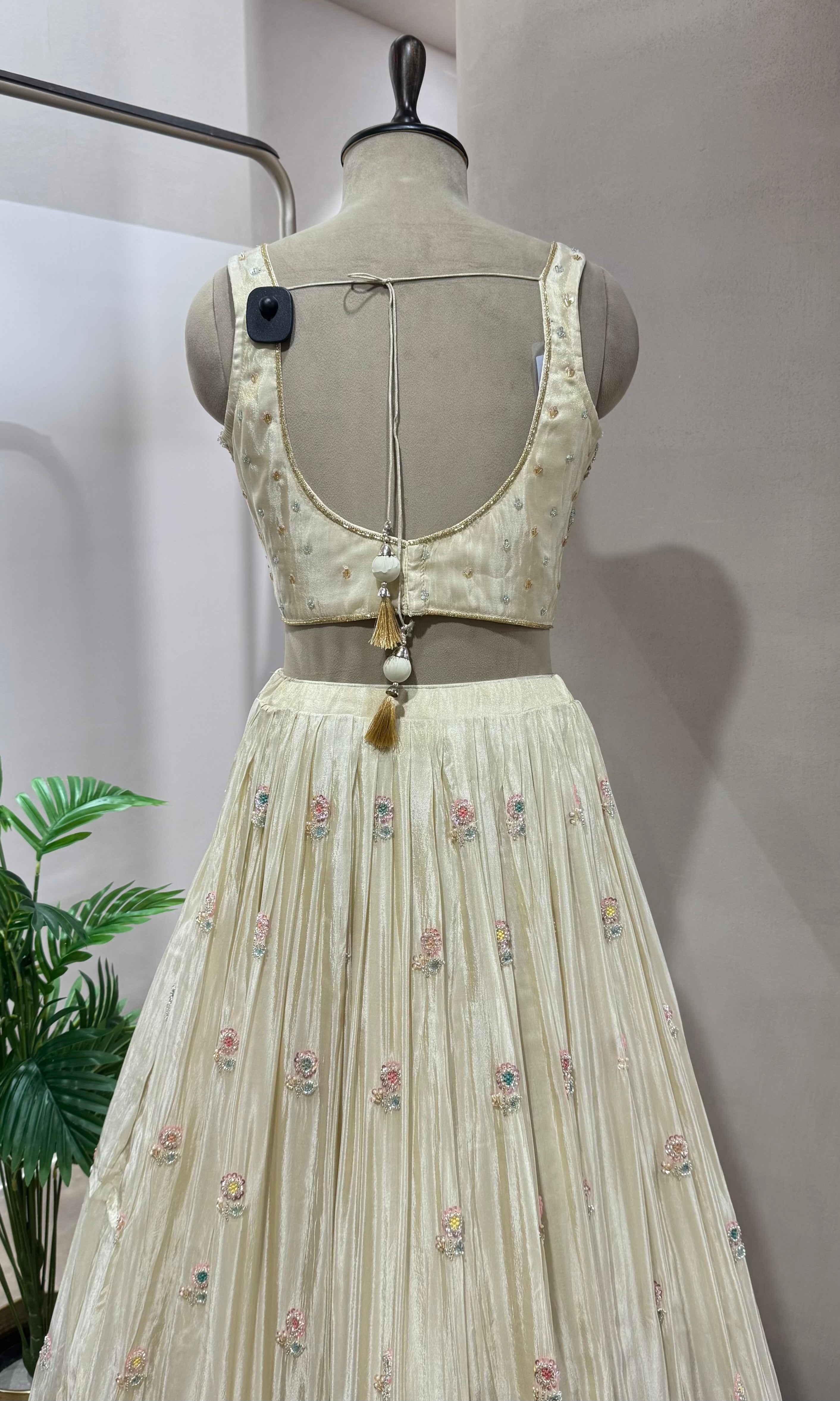 Cream FLORAL INTRICATE EMBROIDERY LEHENGA