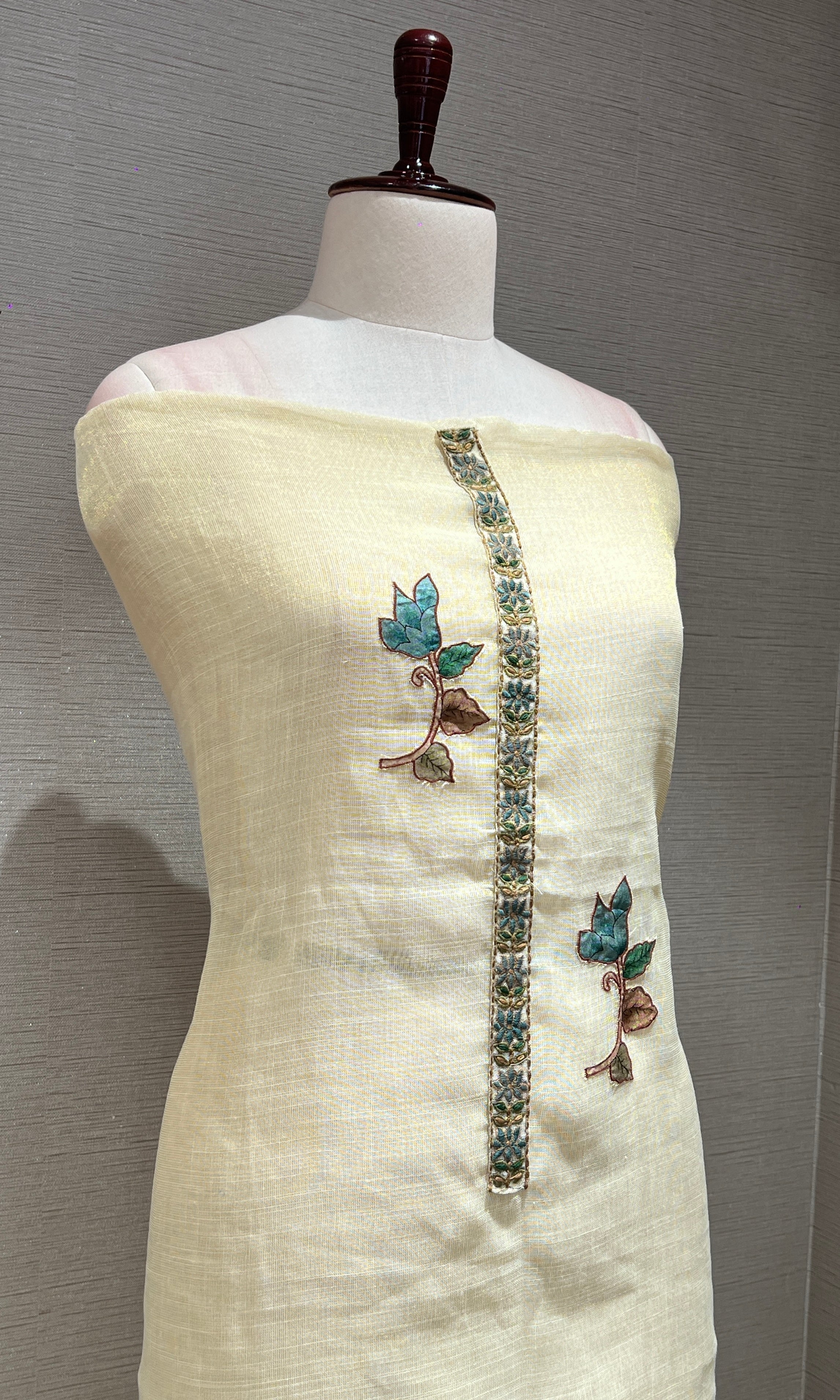 BEIGH DRESS MATERIAL WITH FLORAL DUPATTA