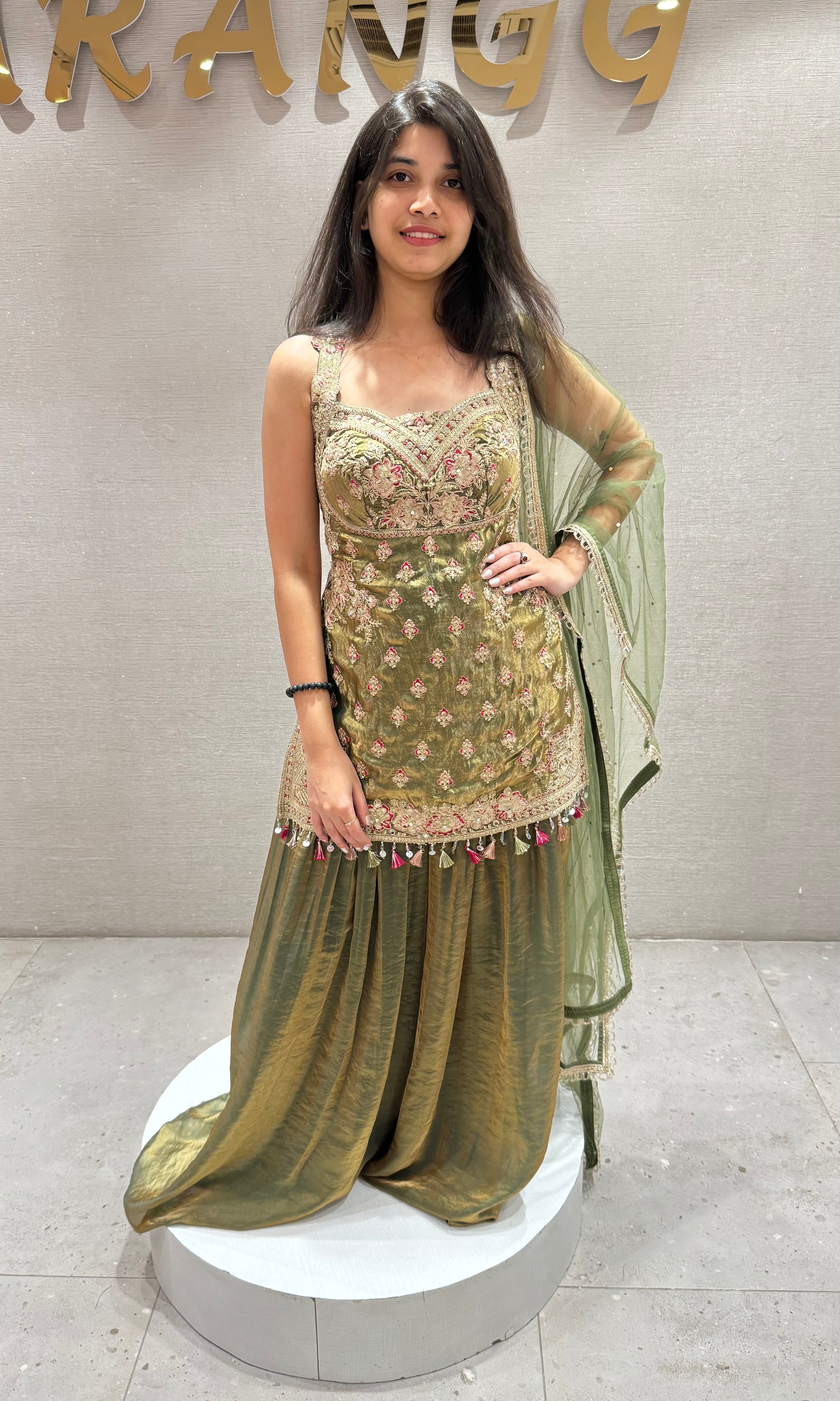 Green EMBROIDERED SHARARA SET