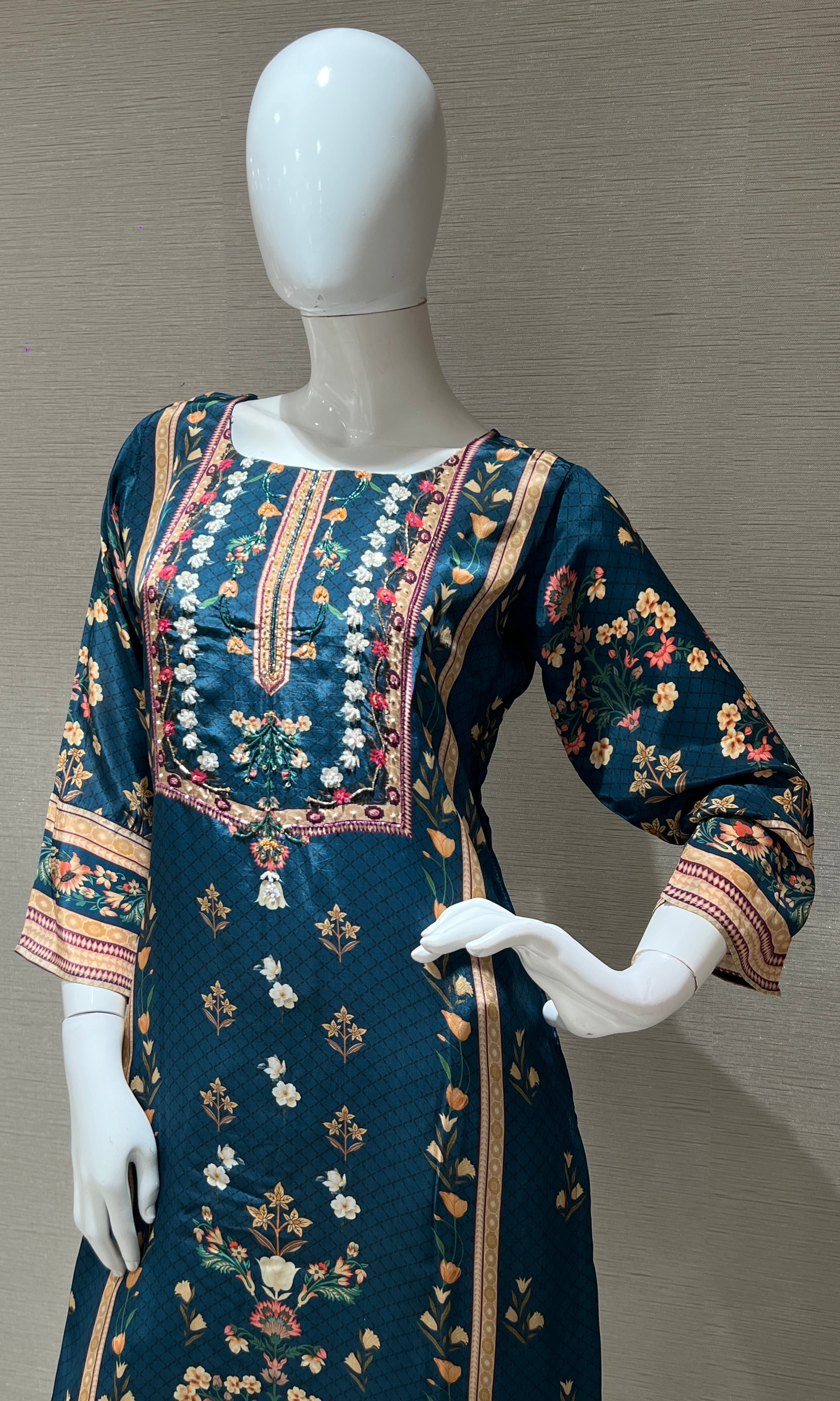 Peacock blue tussar silk kurta set