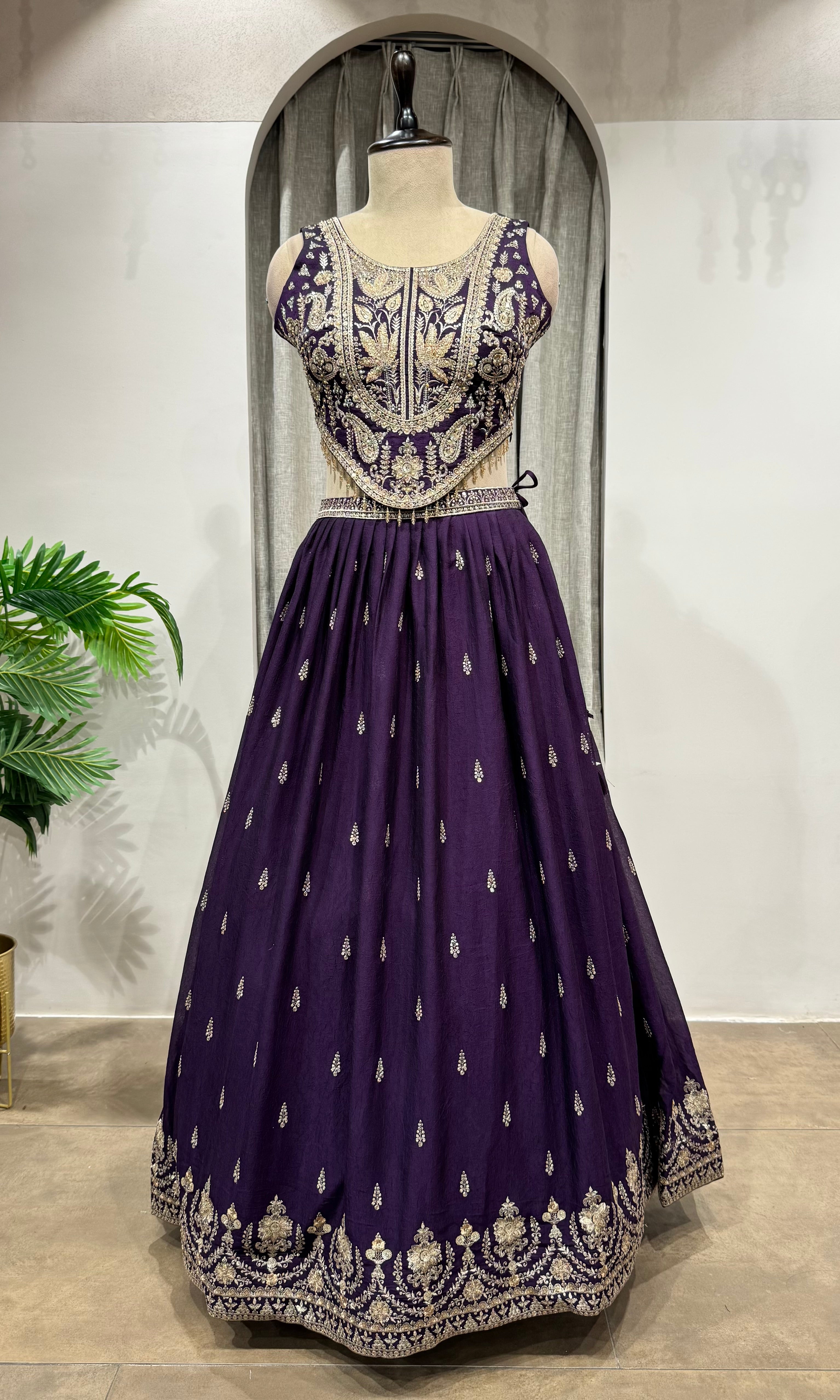 PURPLE Traditional Floral Motif Lehenga Set