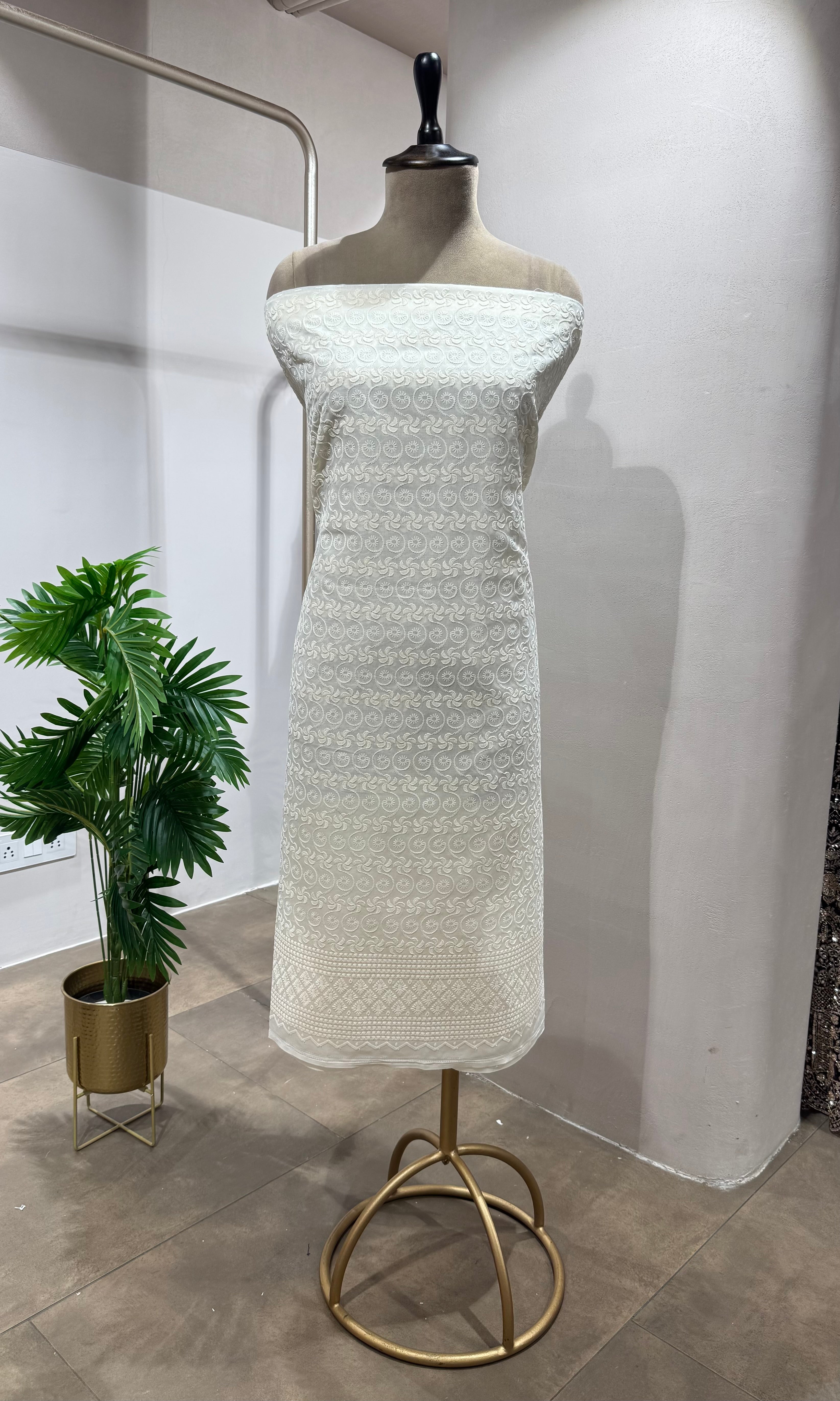 CREAM CHIKANKARI DRESS MATERIAL