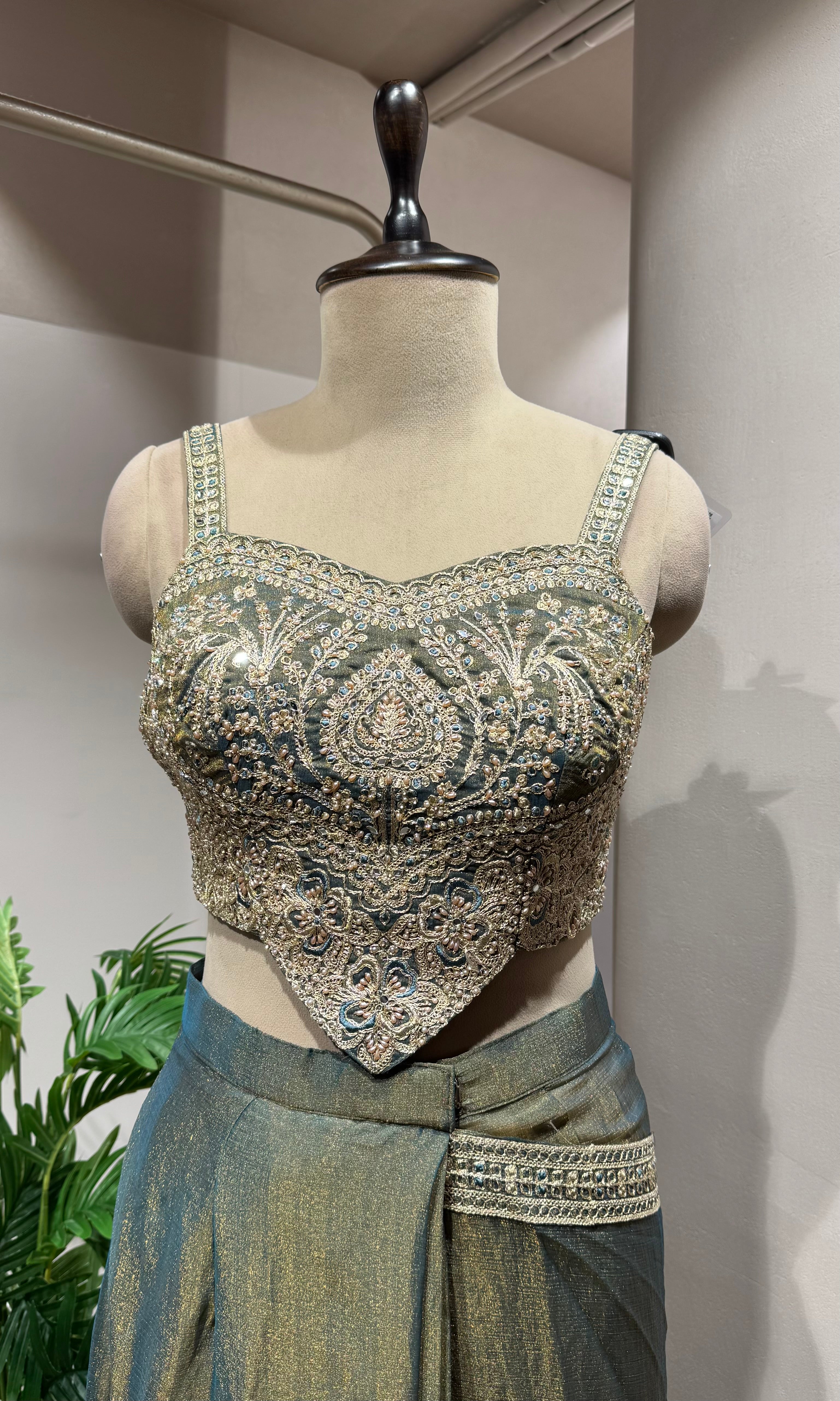 Green and Silver Shimmer drape Saree