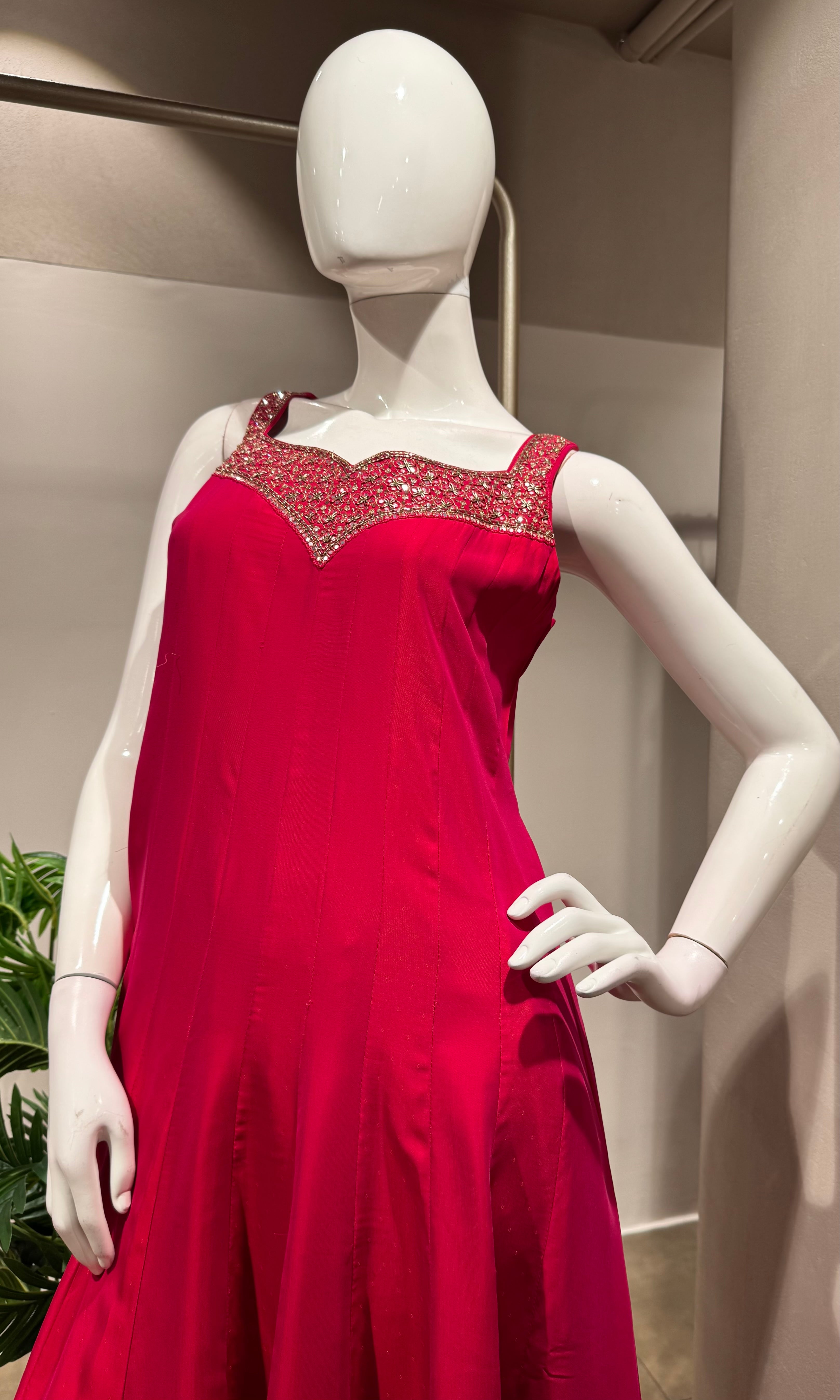 Rani Pink Anarkali SET with Zari Dupatta
