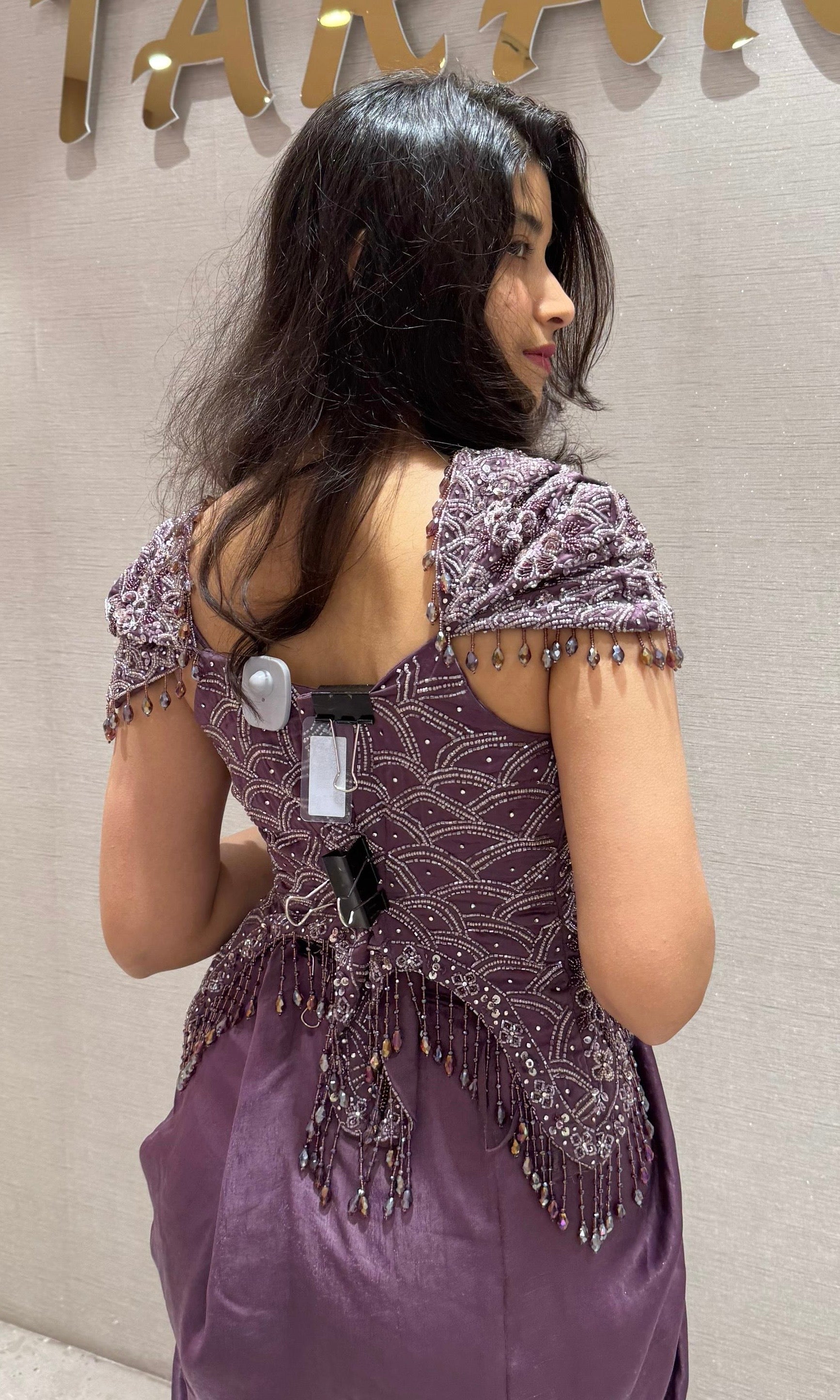 Wine corset blouse with drape skirt Indo western dress