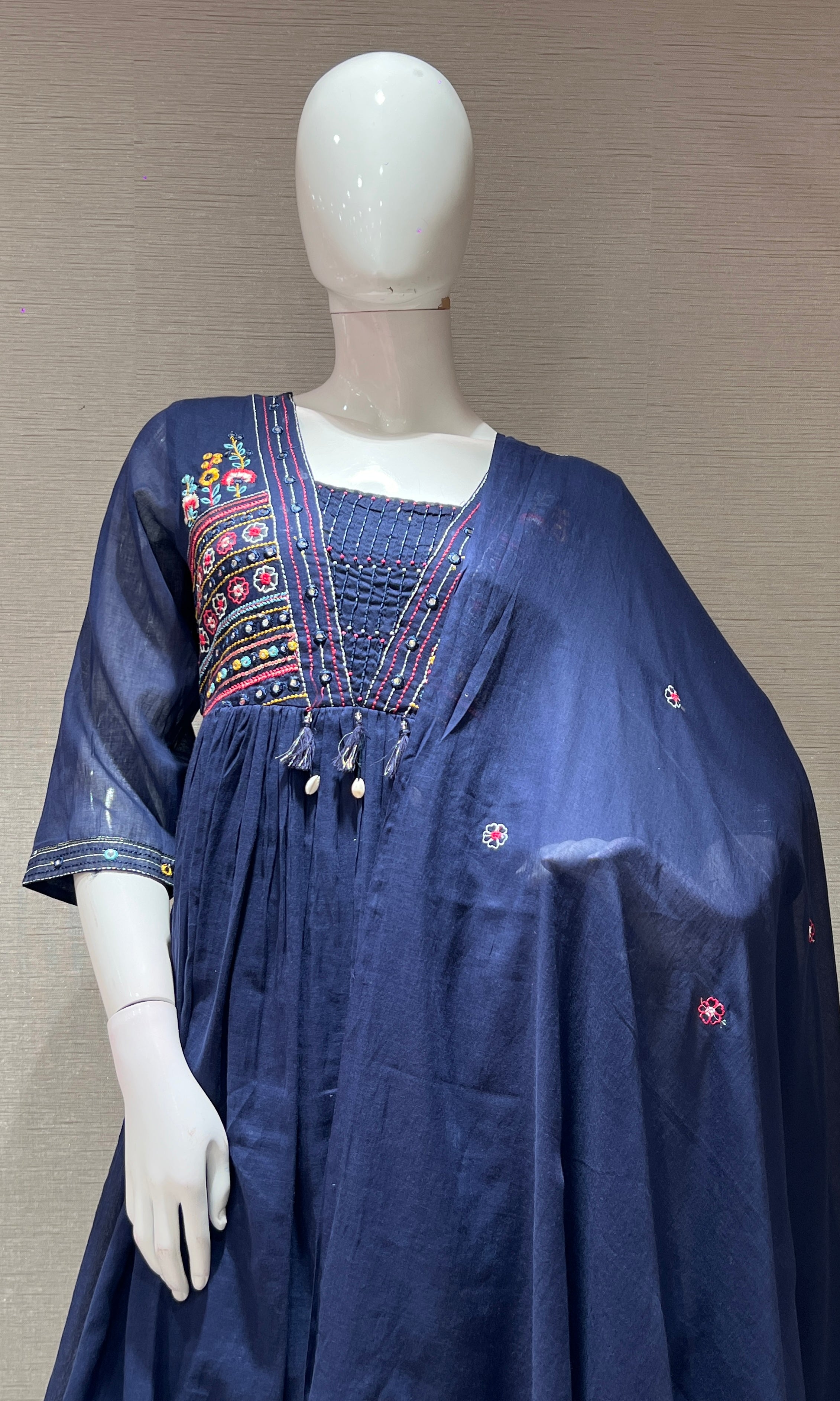 Blue EMBROIDERED A LINE kurta set