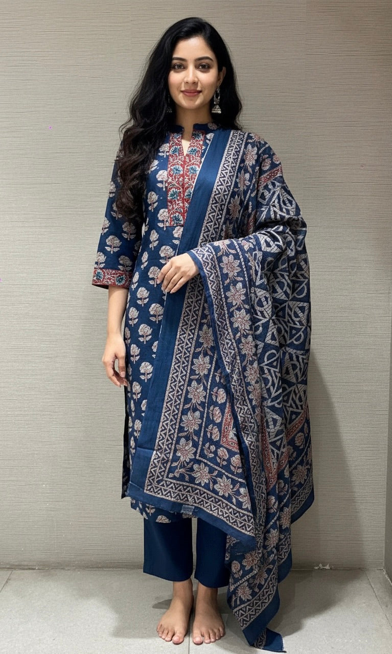 Blue kurta set WITH FLORALS
