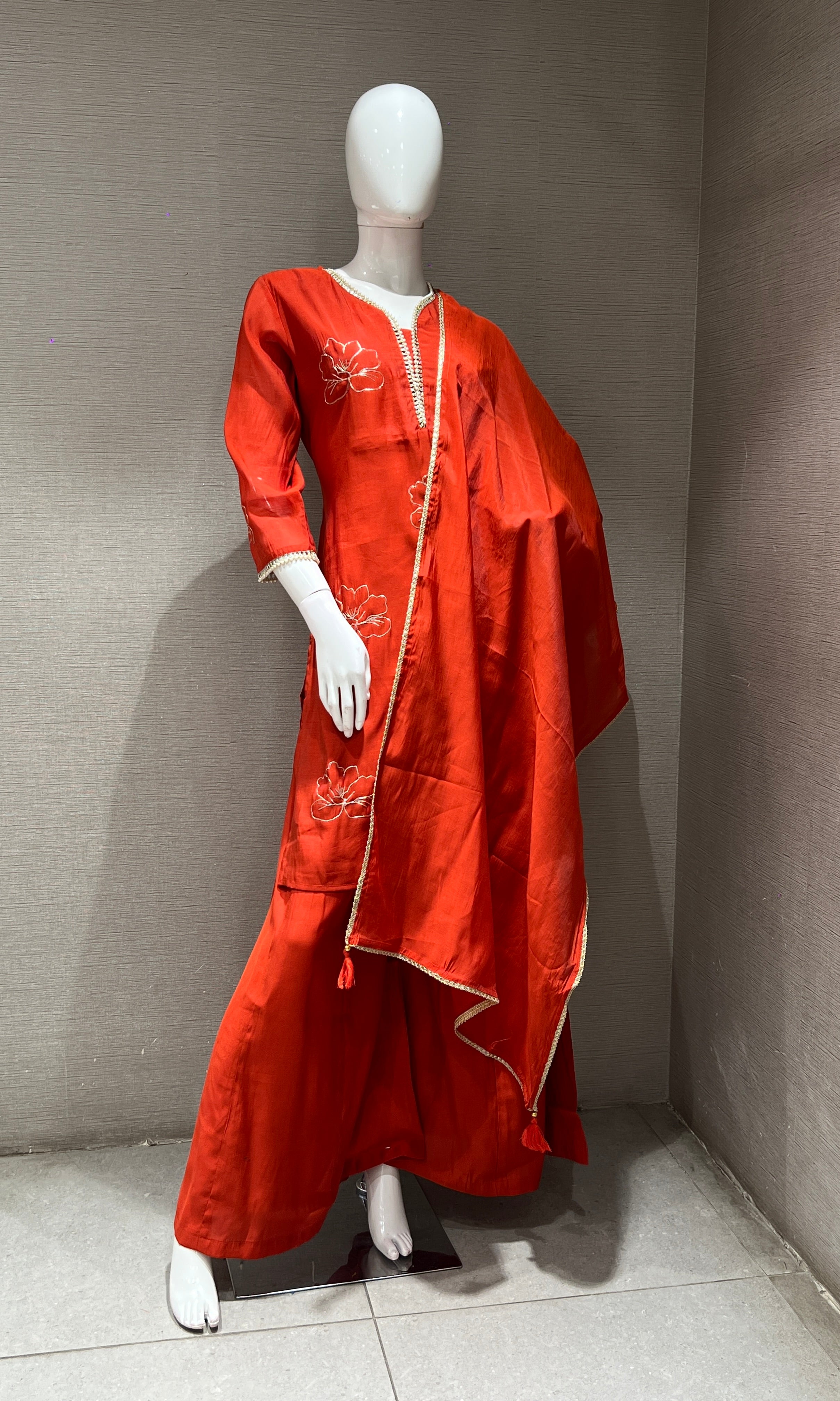 Rust KURTA SET WITH PALAZZO PANTS