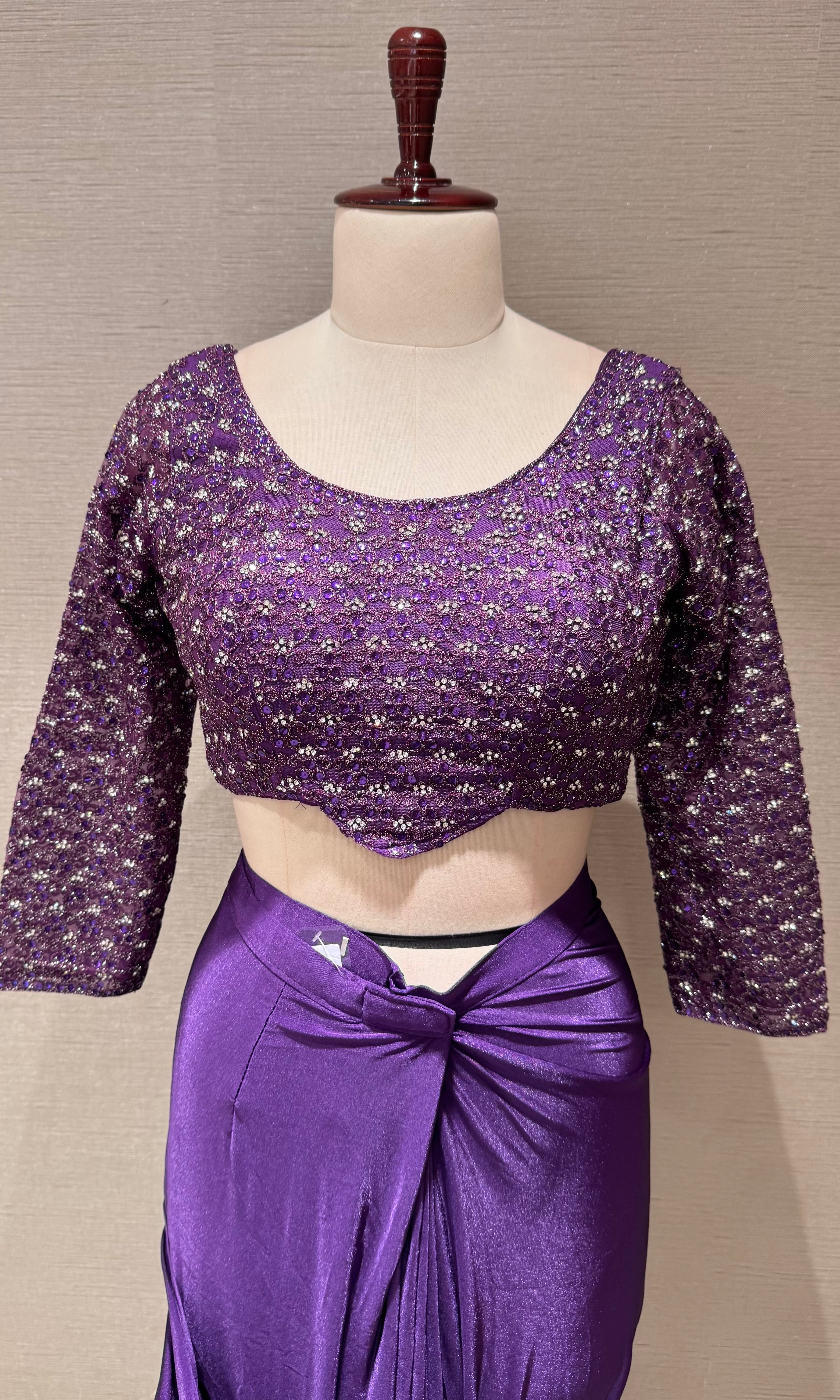 Violet Drape Saree with embellished blouse & belt