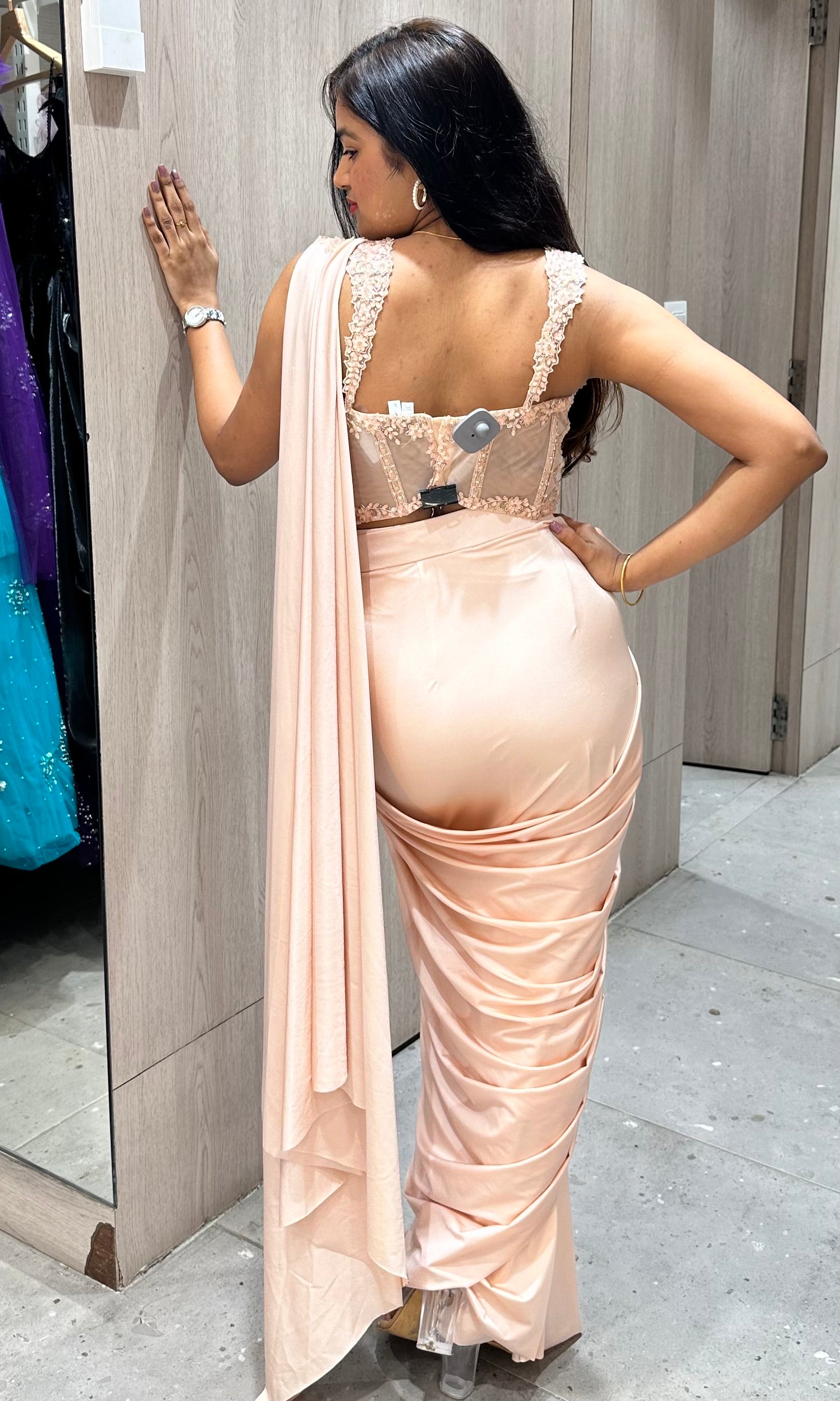 Peach one minute saree