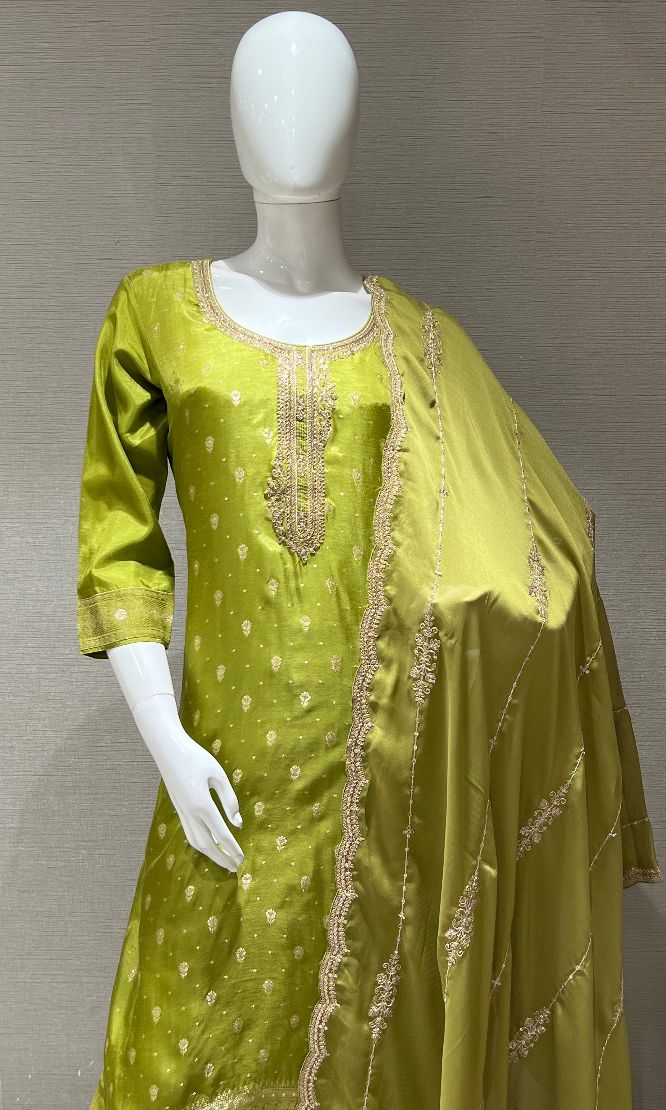 Green and Gold Embroidered Kurta set