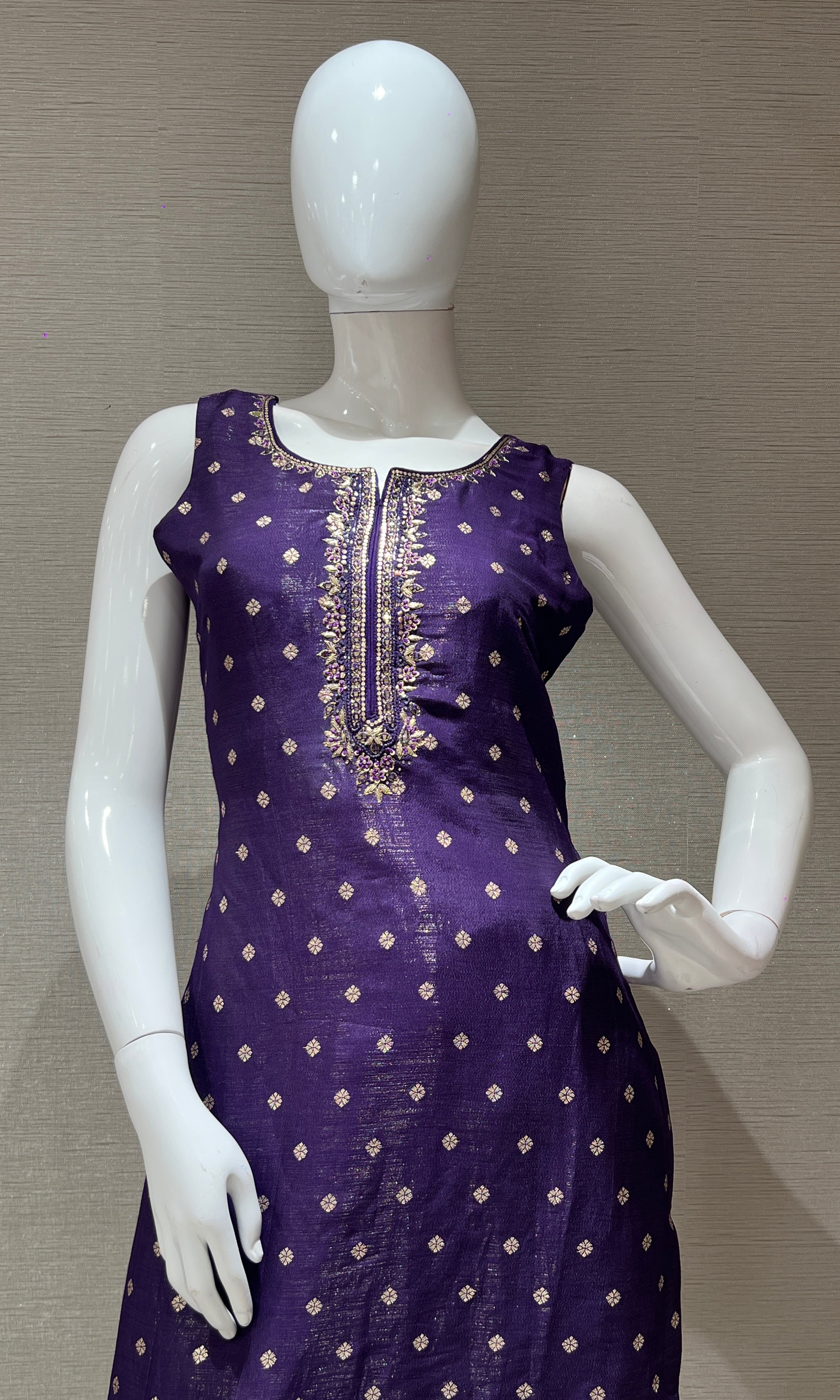 Purple shimmer silk embroidered kurta set