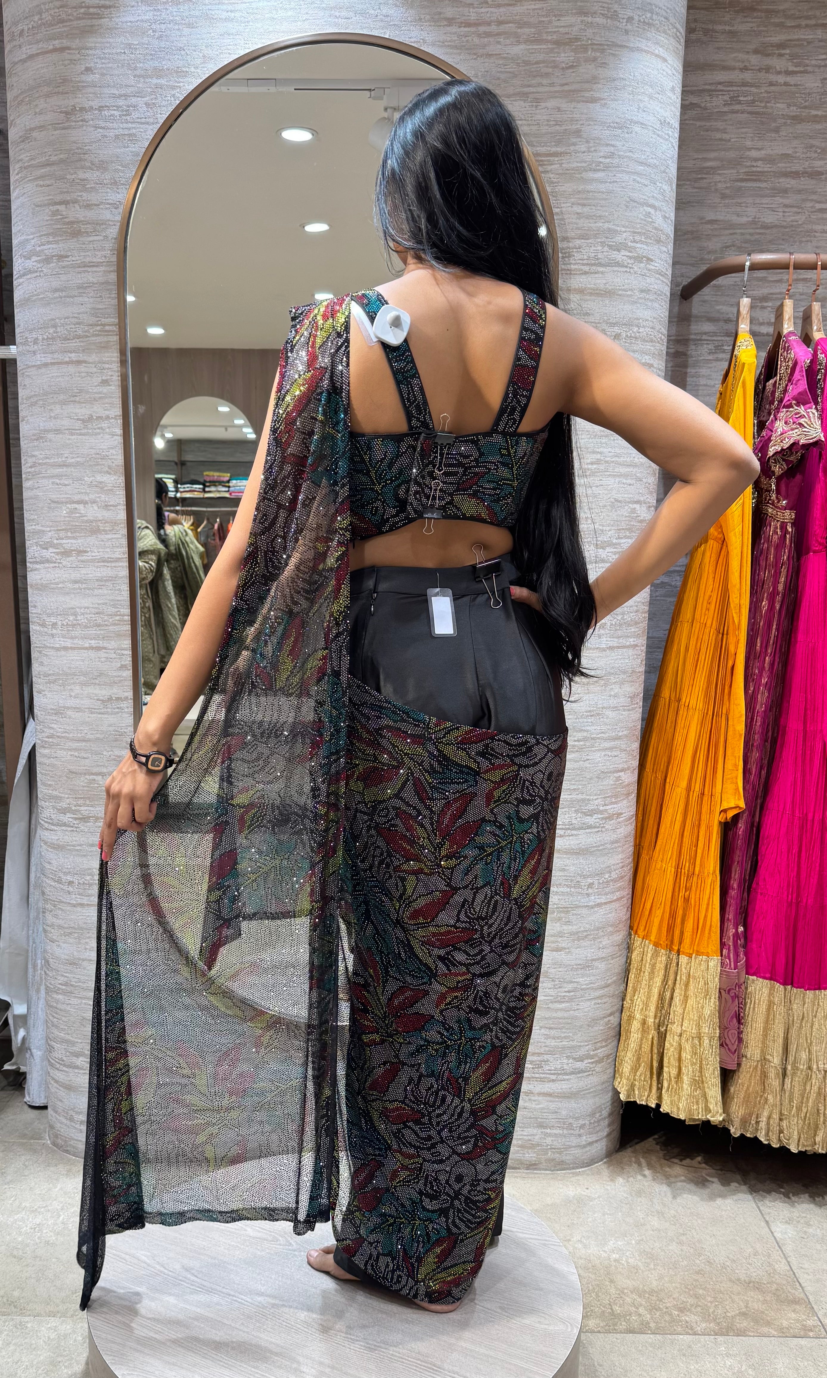 BLACK DRAPE SAREE WITH CORSET BLOUSE