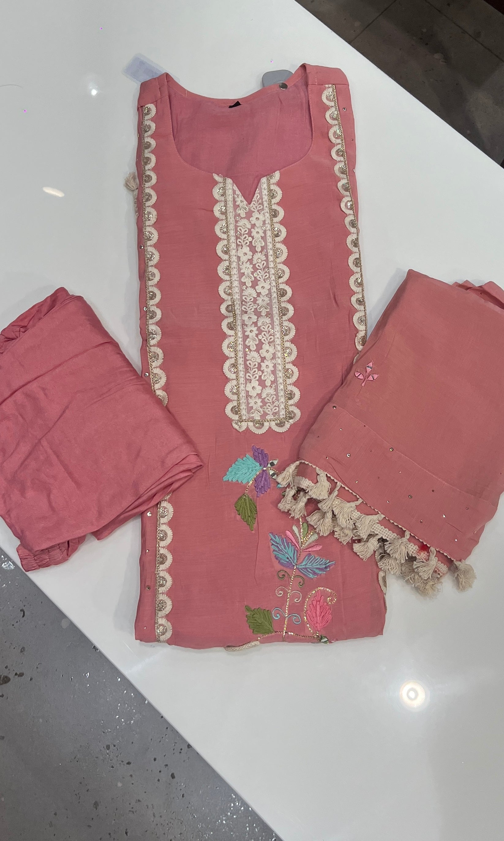 Baby pink Pastel Embroidered KURTA SET