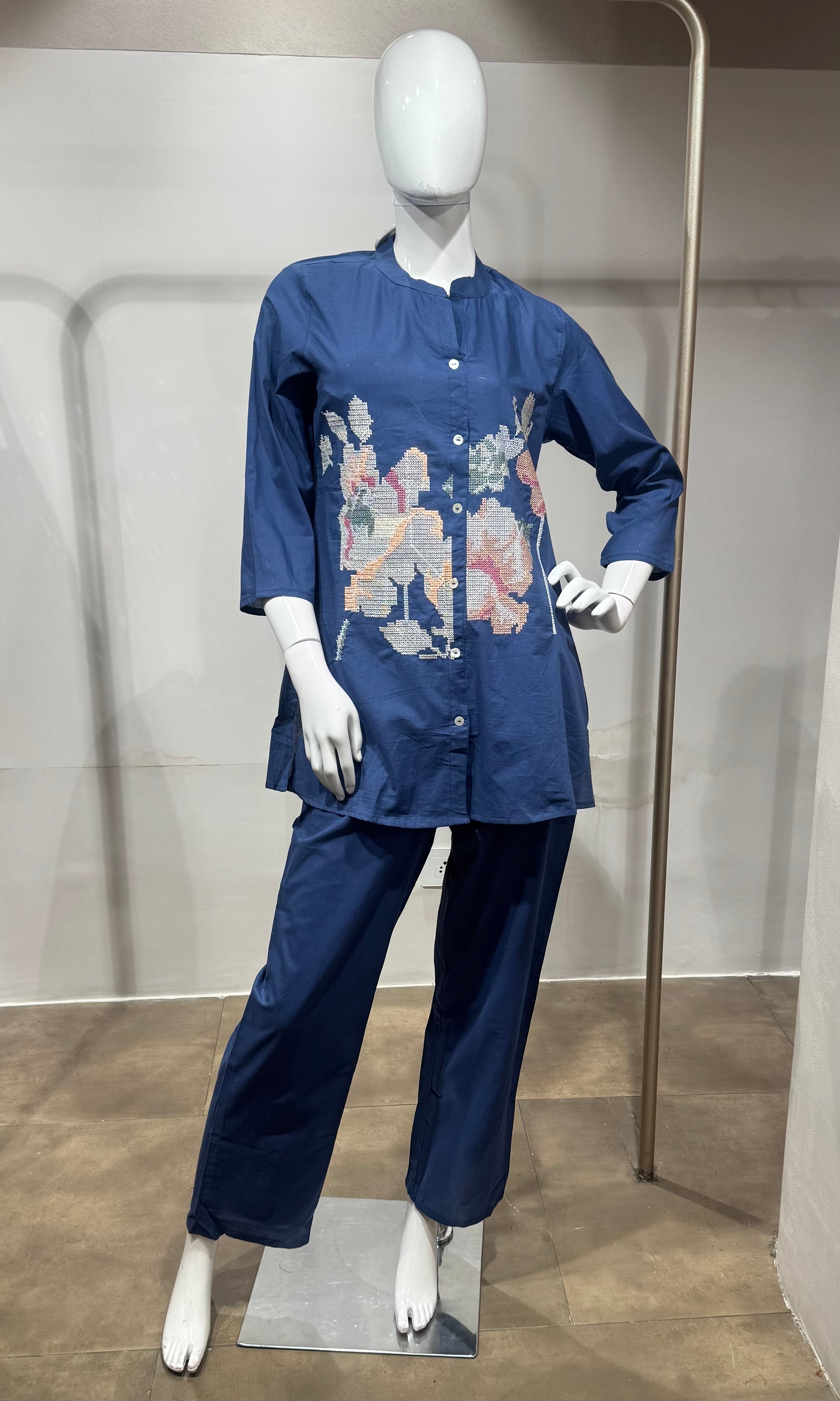 Blue Floral Embroidered Co-Ord SET