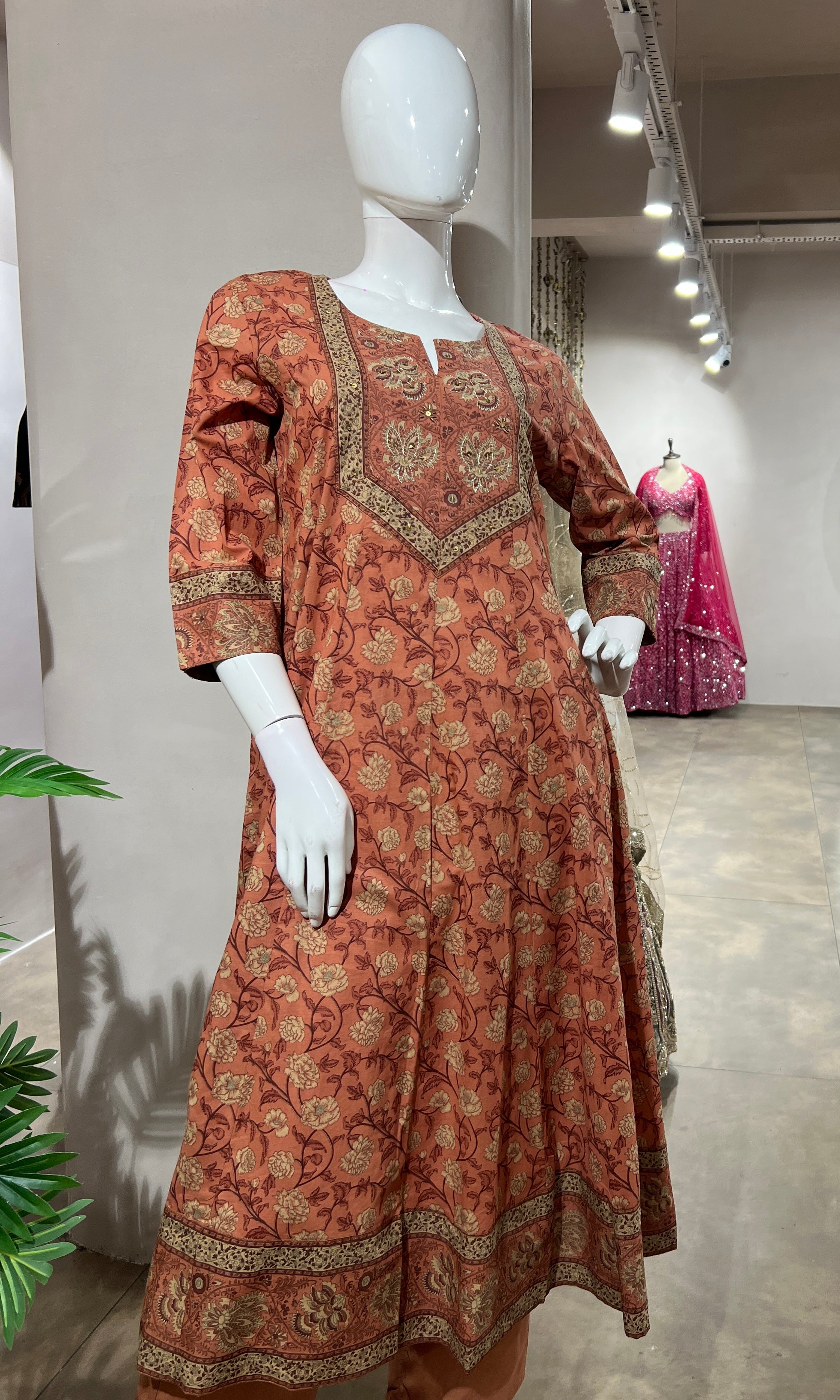 PEACH ETHNIC PRINTED KURTA SET