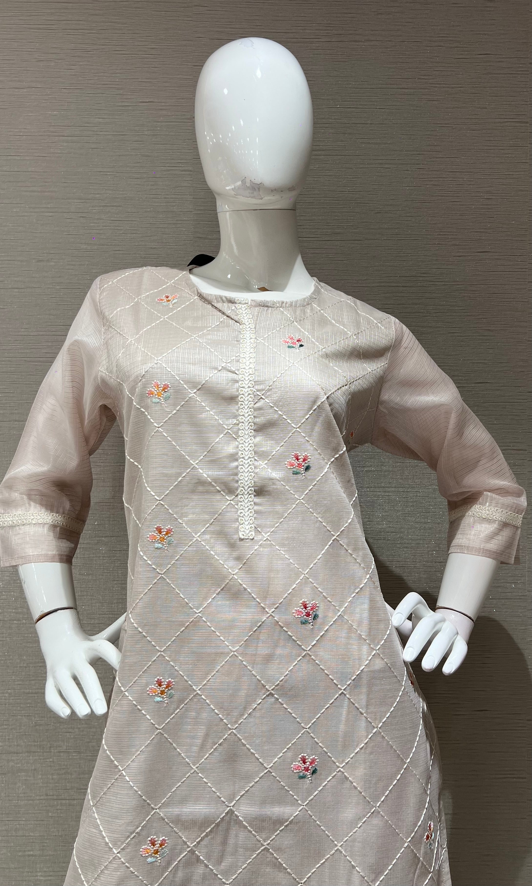 Light Pink floral Cotton Kurta Set
