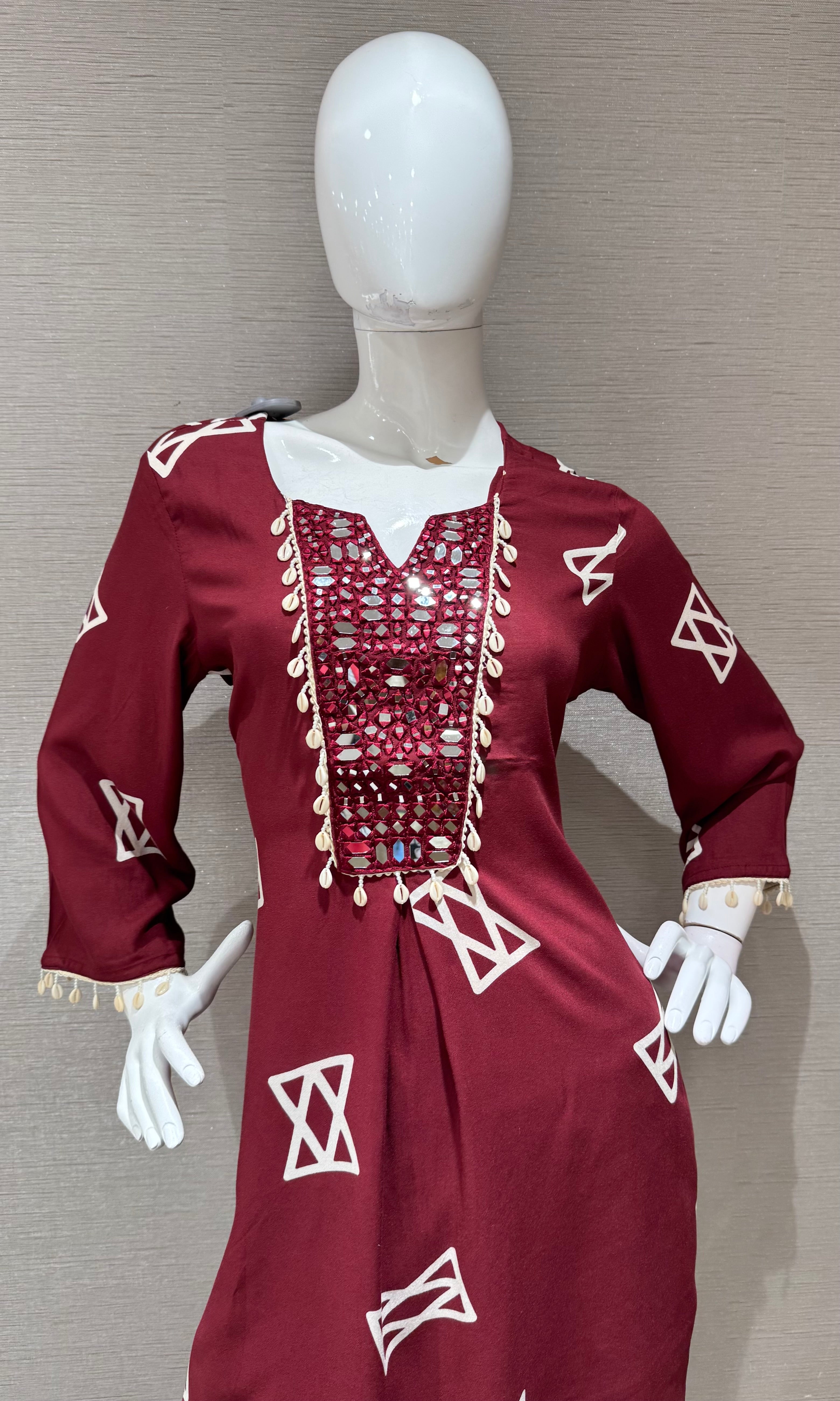 Maroon Geometric Print Ethnic Co-Ord Set