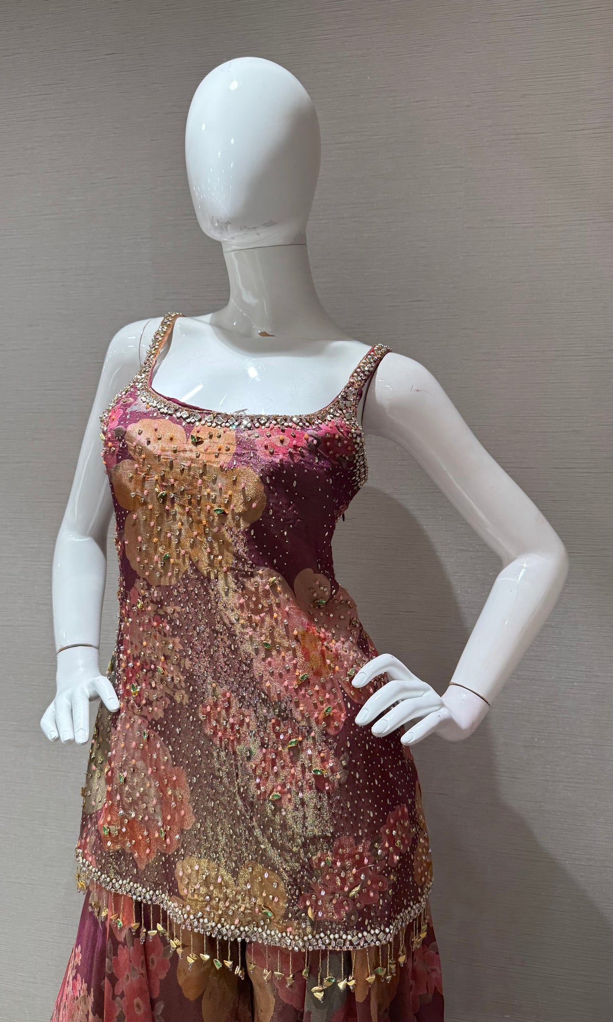 WINE Art Silk Multicolor Floral Printed Sharara Set