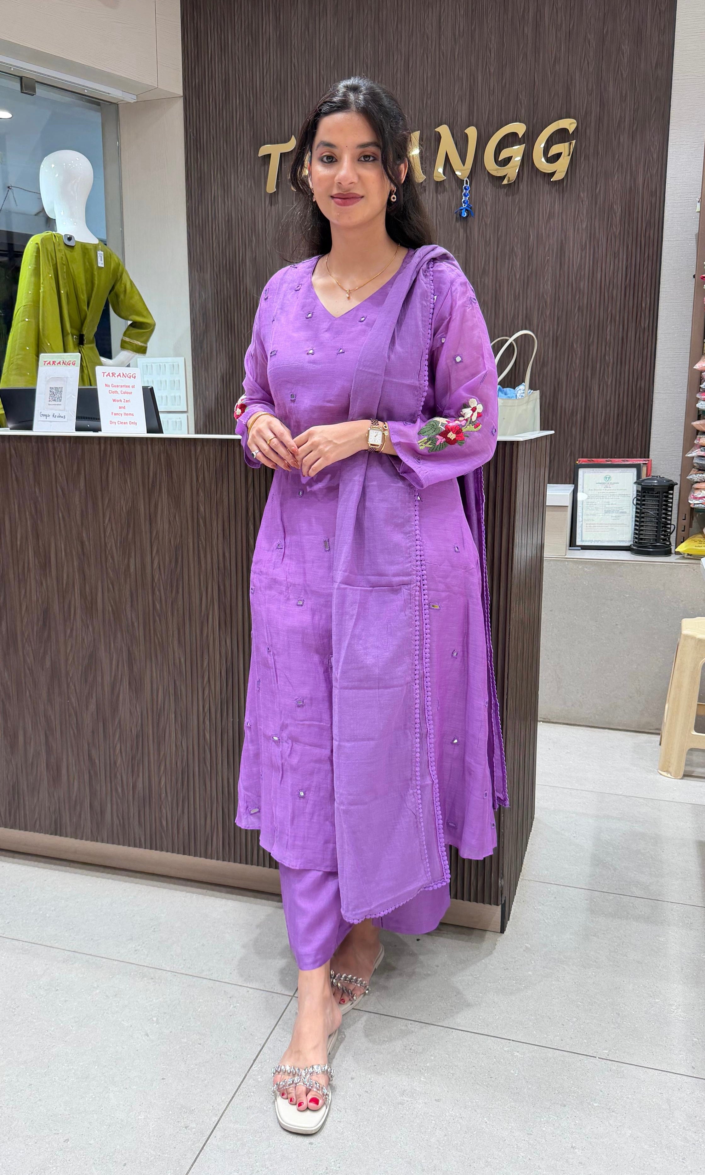 Purple Muslin Chikankari kurta set