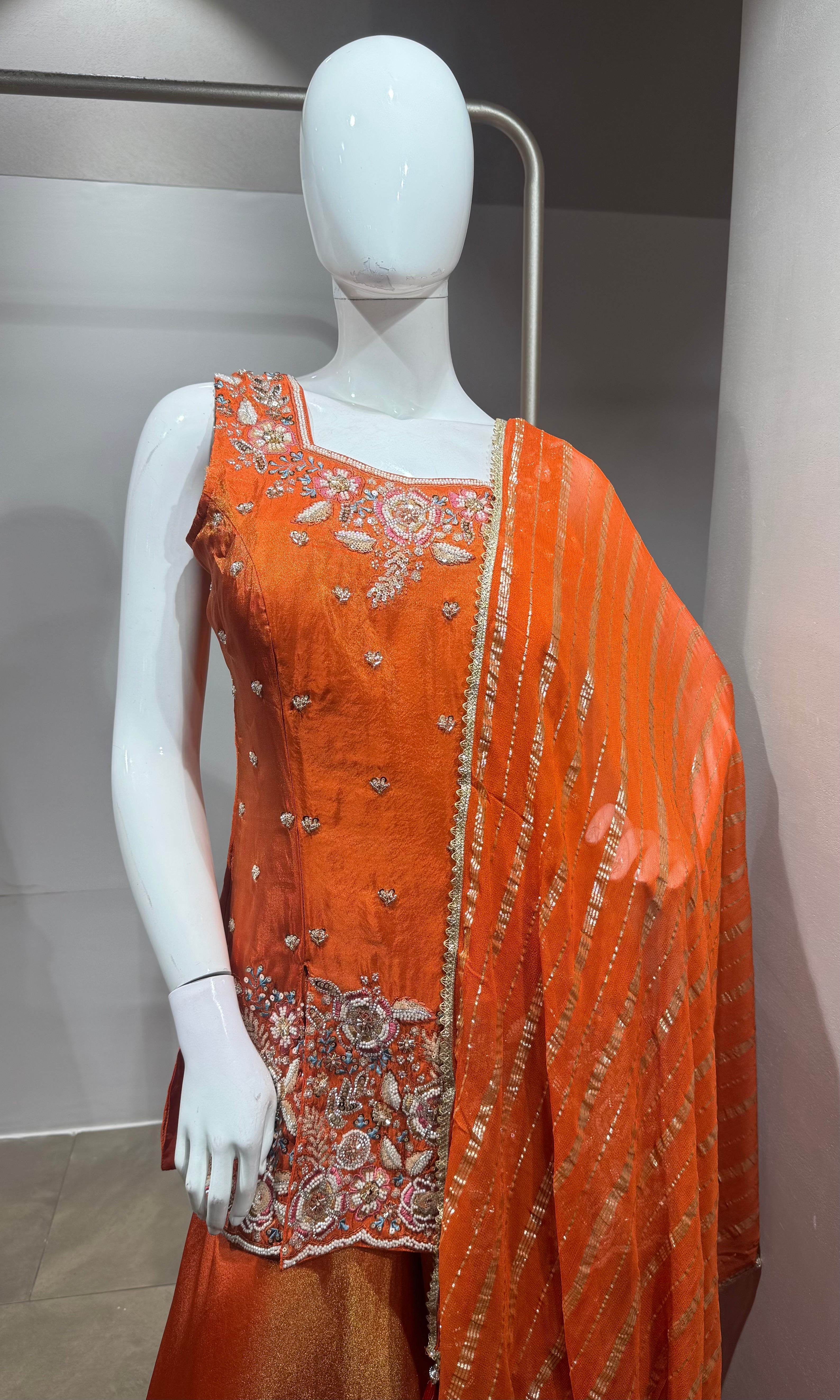 Orange Embroidered Silk Palazzo set