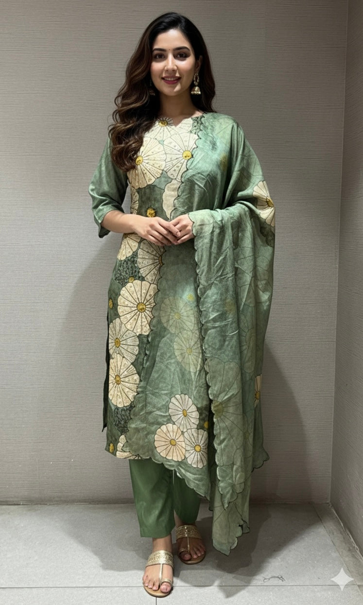 Green FLORAL kurta set