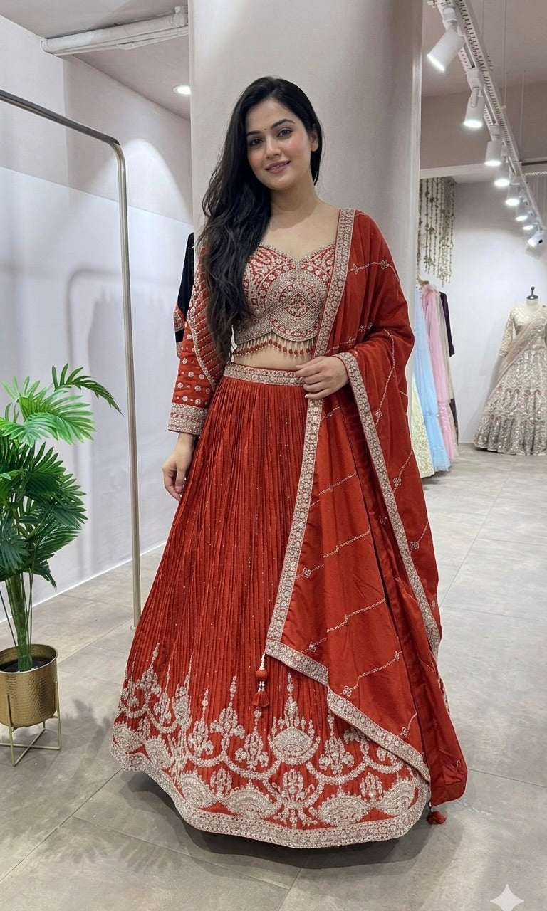 Rust Orange Royal Elegance Lehenga