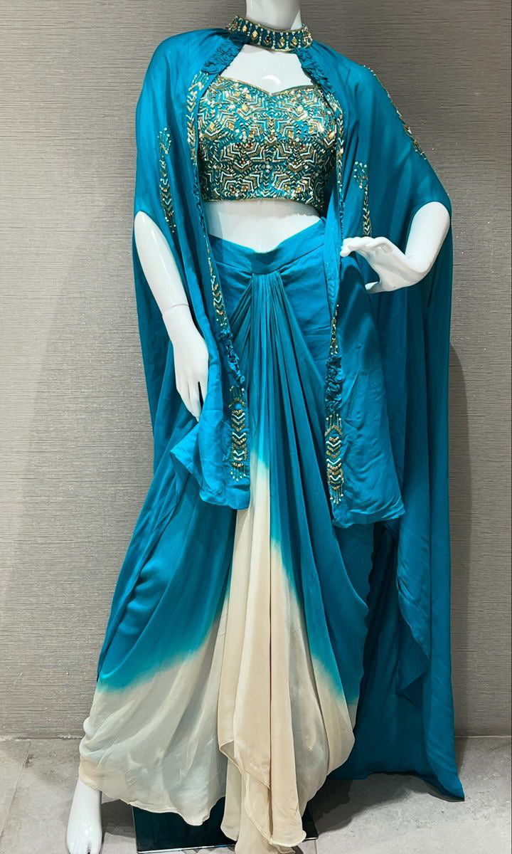Blue dress with cape Indo western