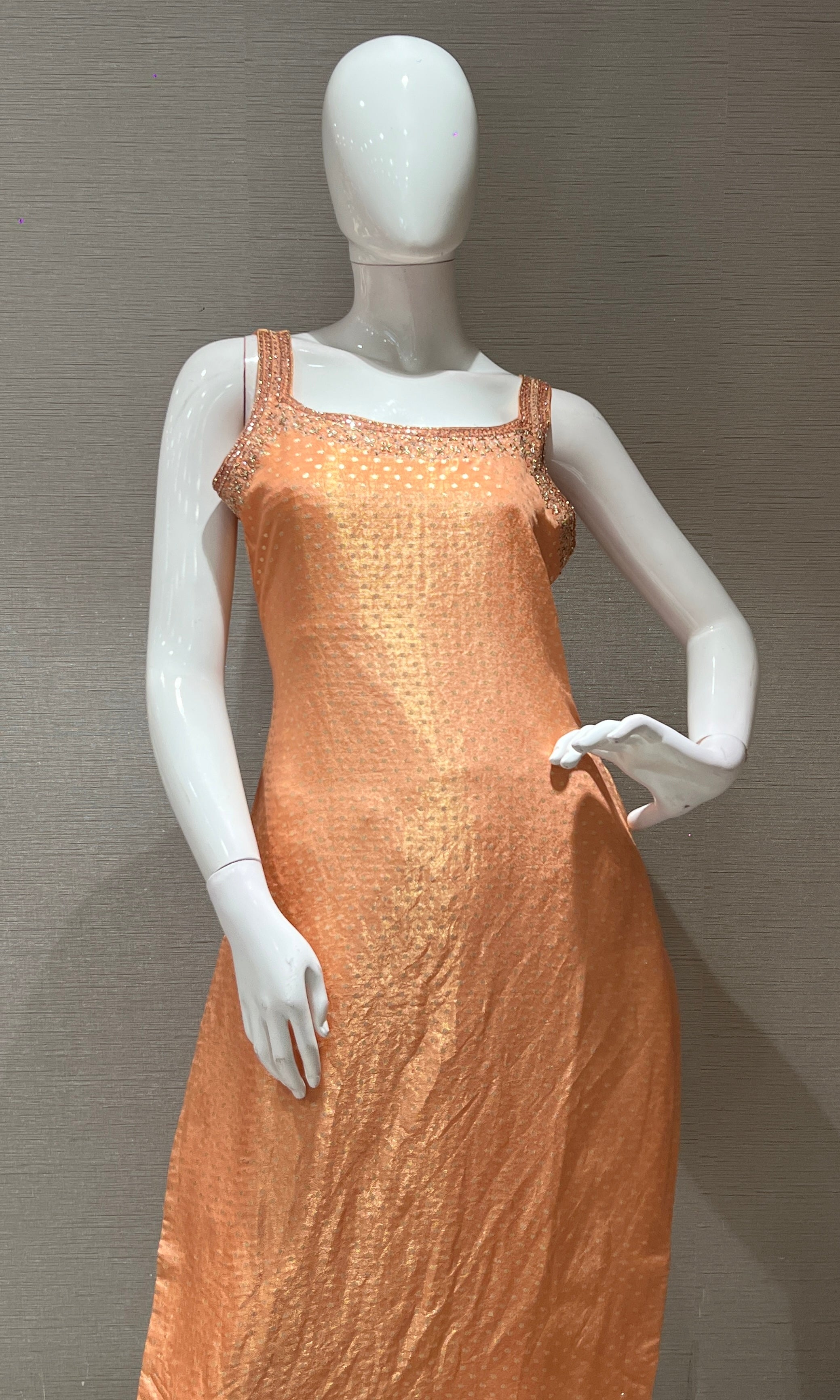 peach and gold Banarasi kurta set