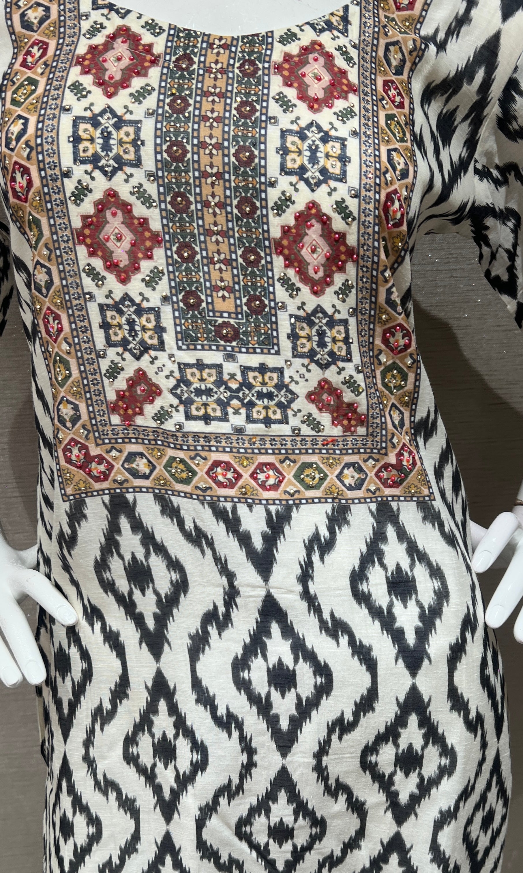 Black & White Geometric Kurta with Printed Dupatta