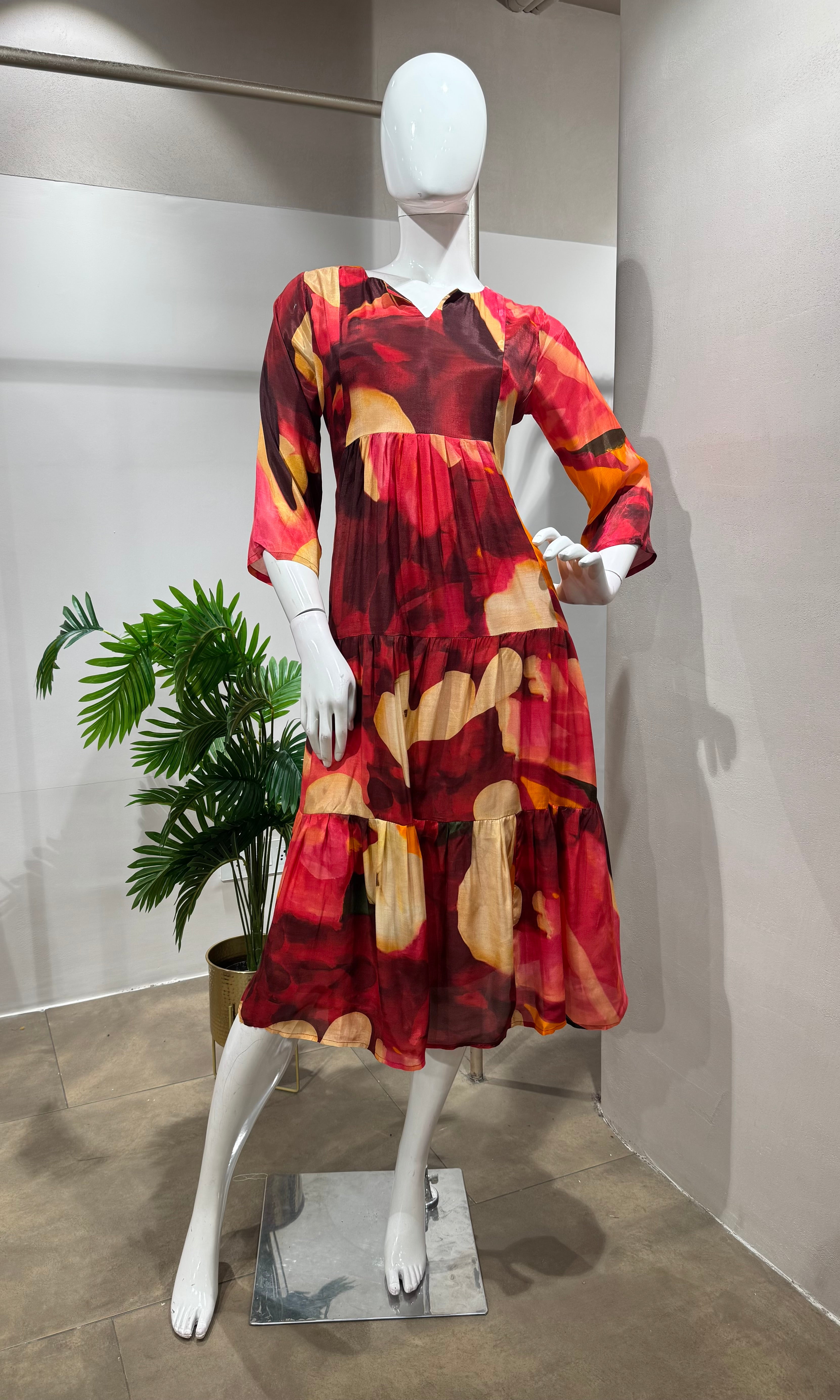 MAROON multicolor printed DRESS