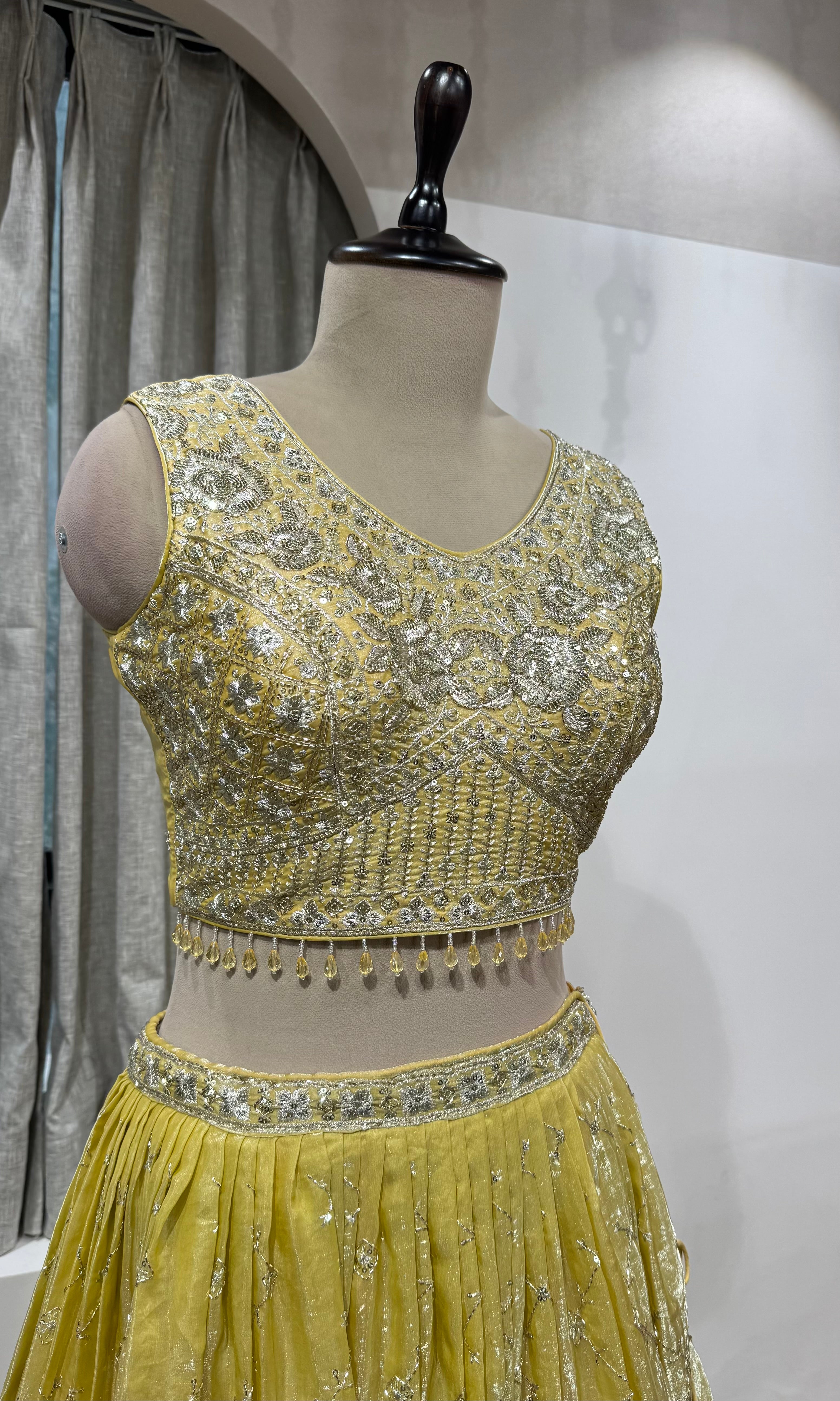 Light Yellow Georgette Lehenga with Silver Border