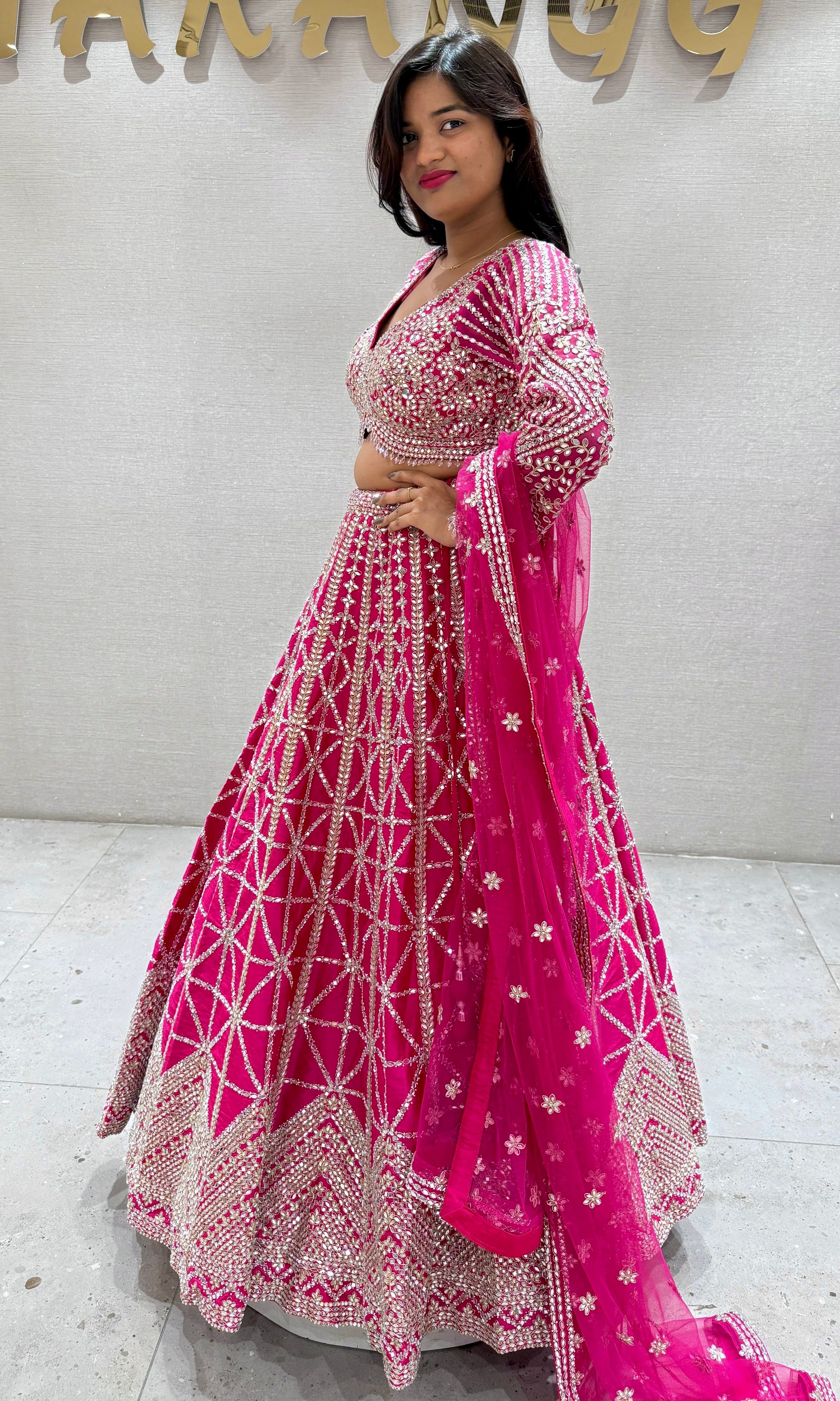 PINK GEOMETRIC SEQUIN LEHENGA WITH DUPATTA