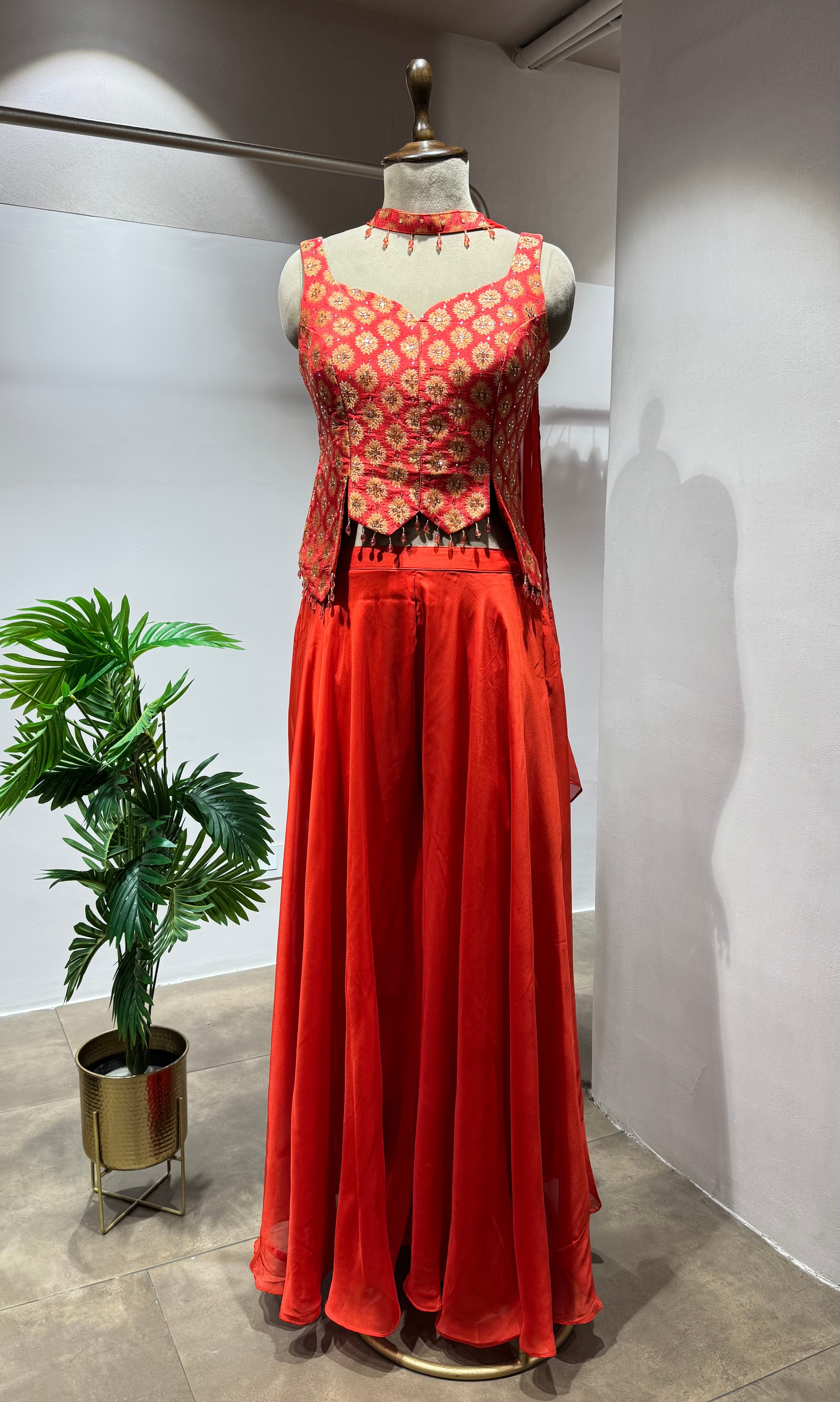 RUST orange and gold ethnic crop top and palazzo