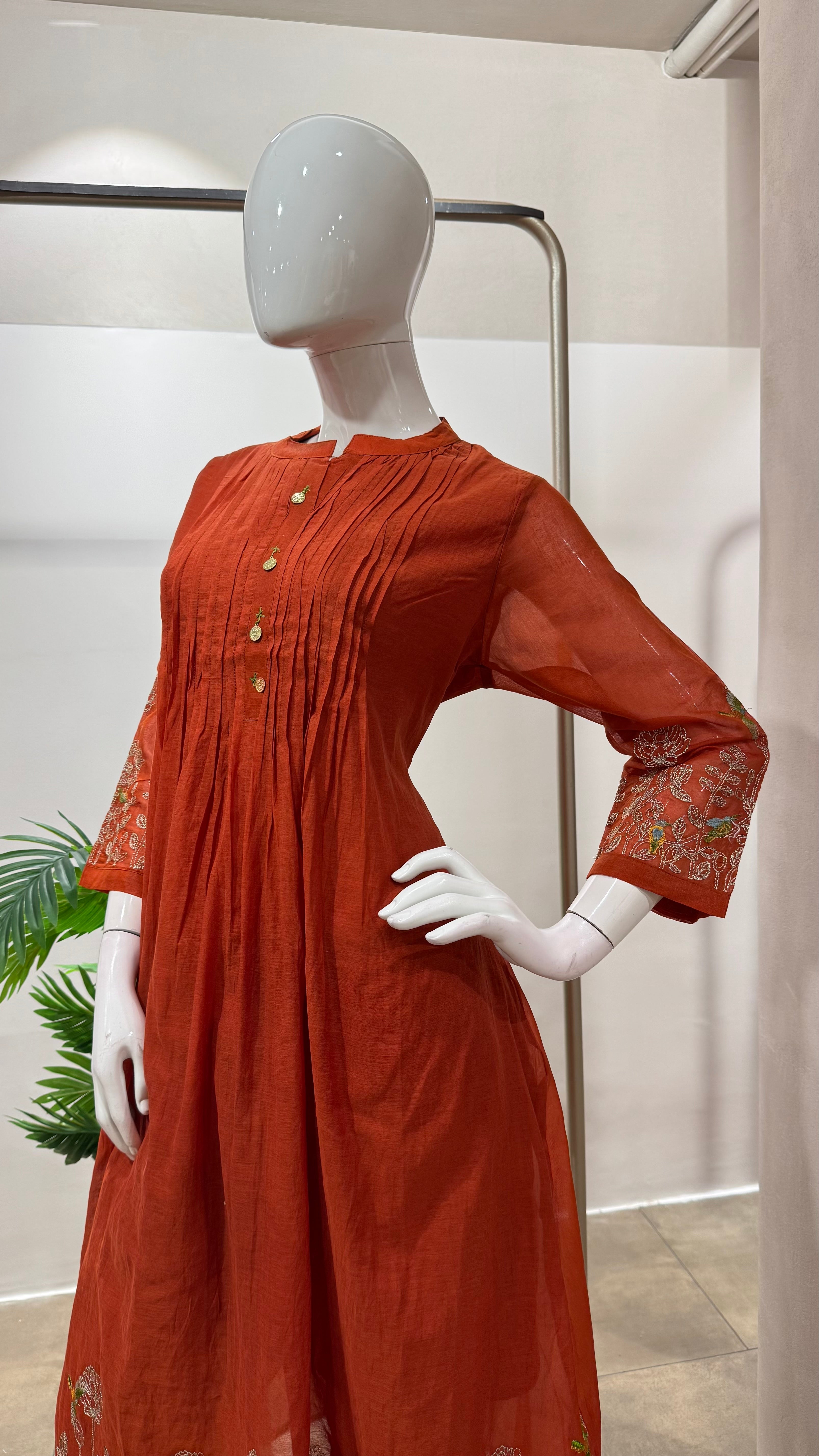 RUST floral mul chanderi embroidery set