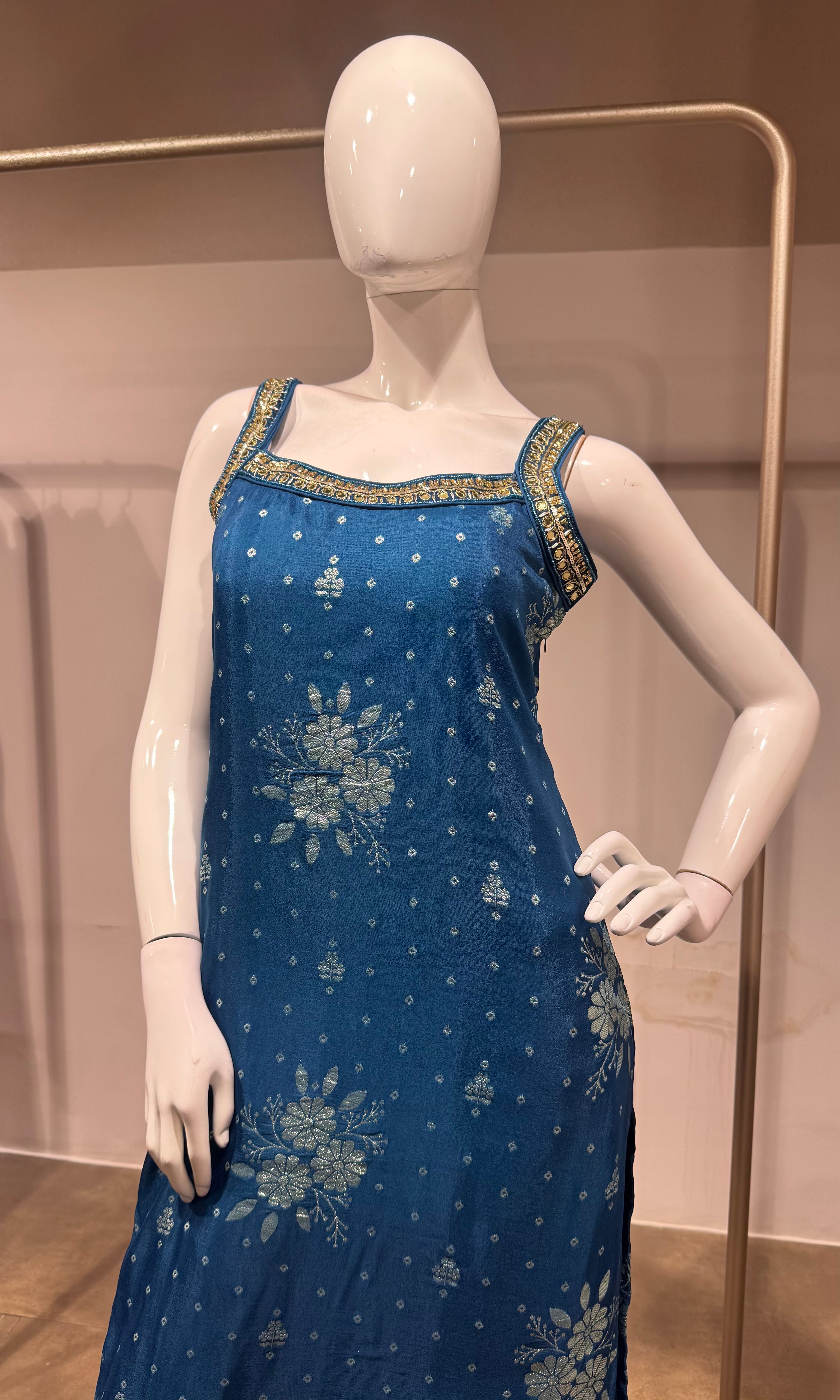 Blue golden floral kurta set