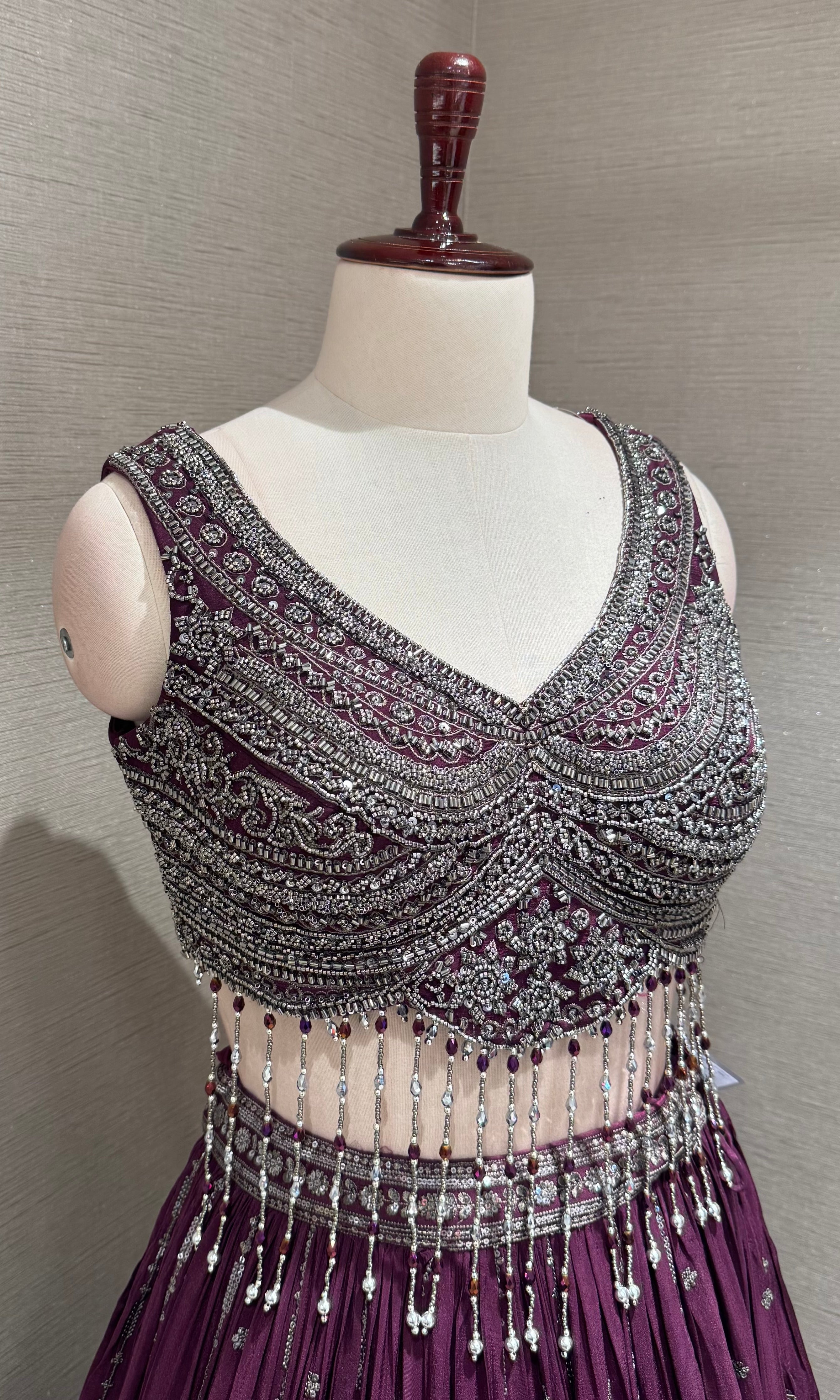 Wine imperial intricate lehenga