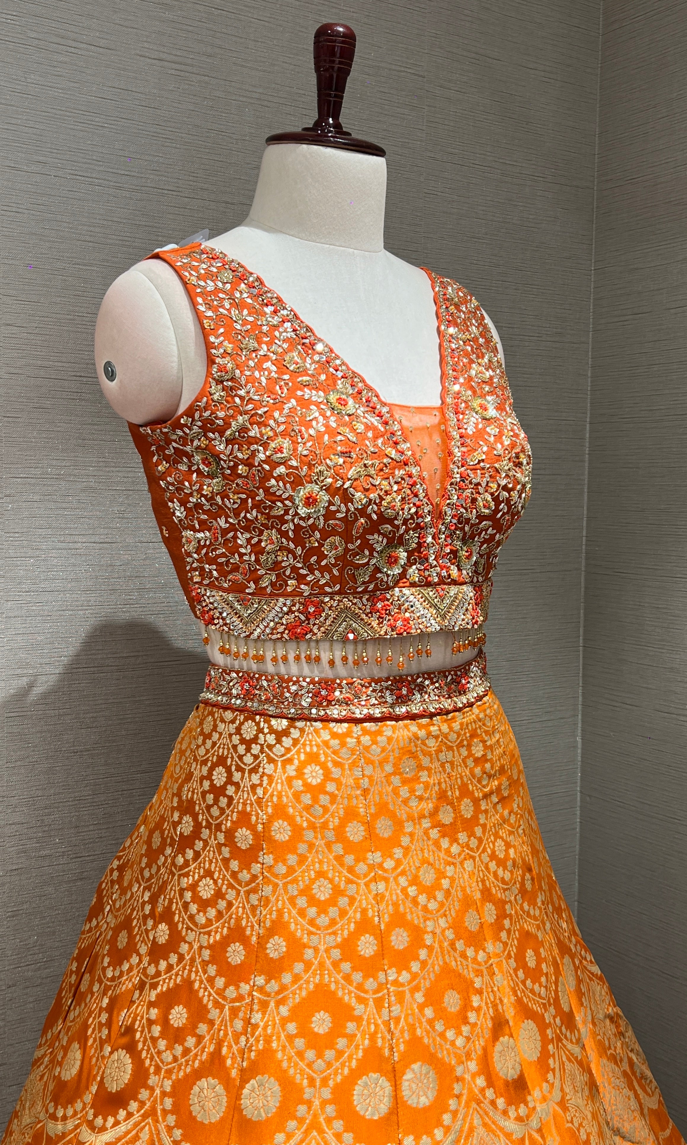 Radiant Orange Banarasi Lehenga Set