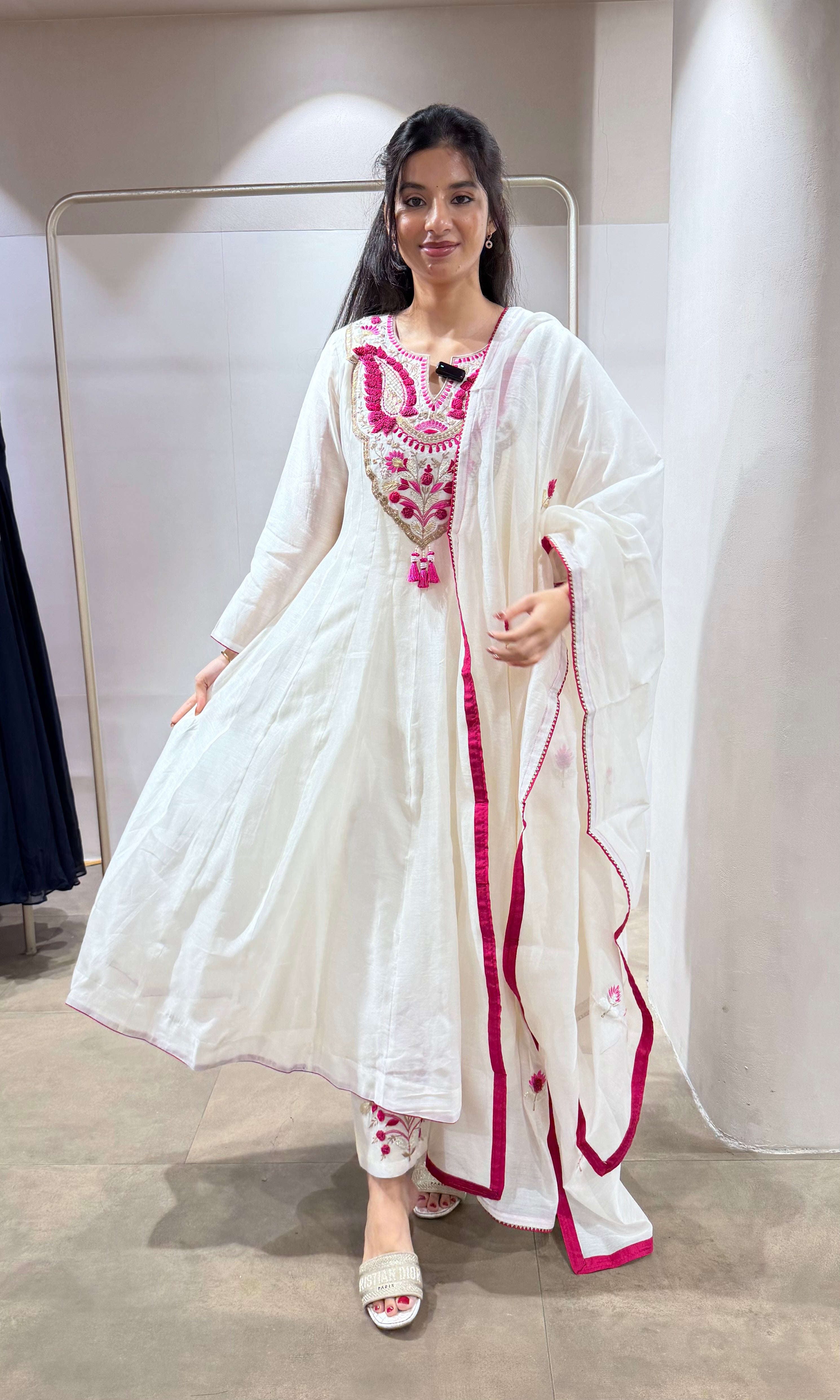 Half White Cotton Embroidery anarkali set
