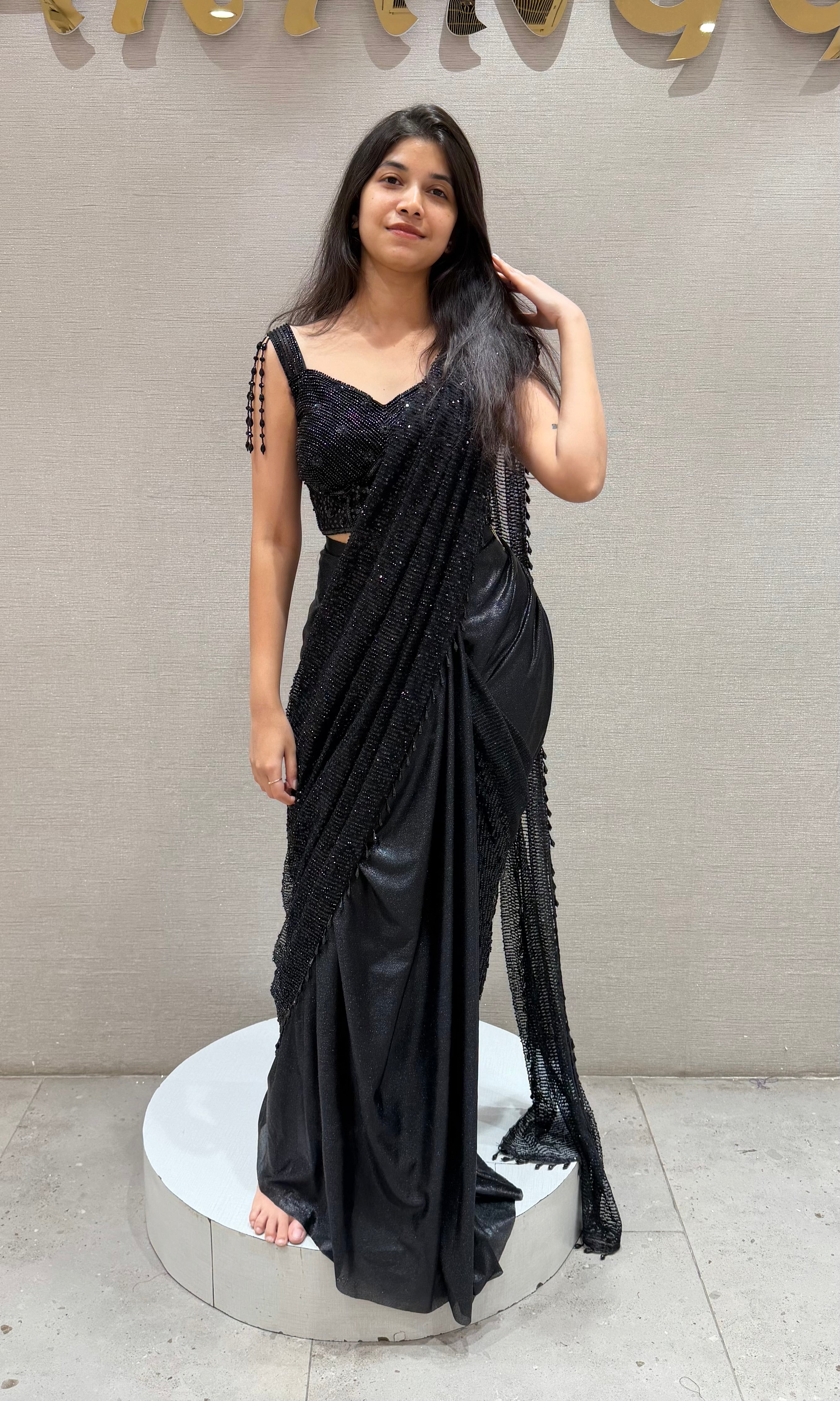 Black drape saree WITH CORSET BLOUSE