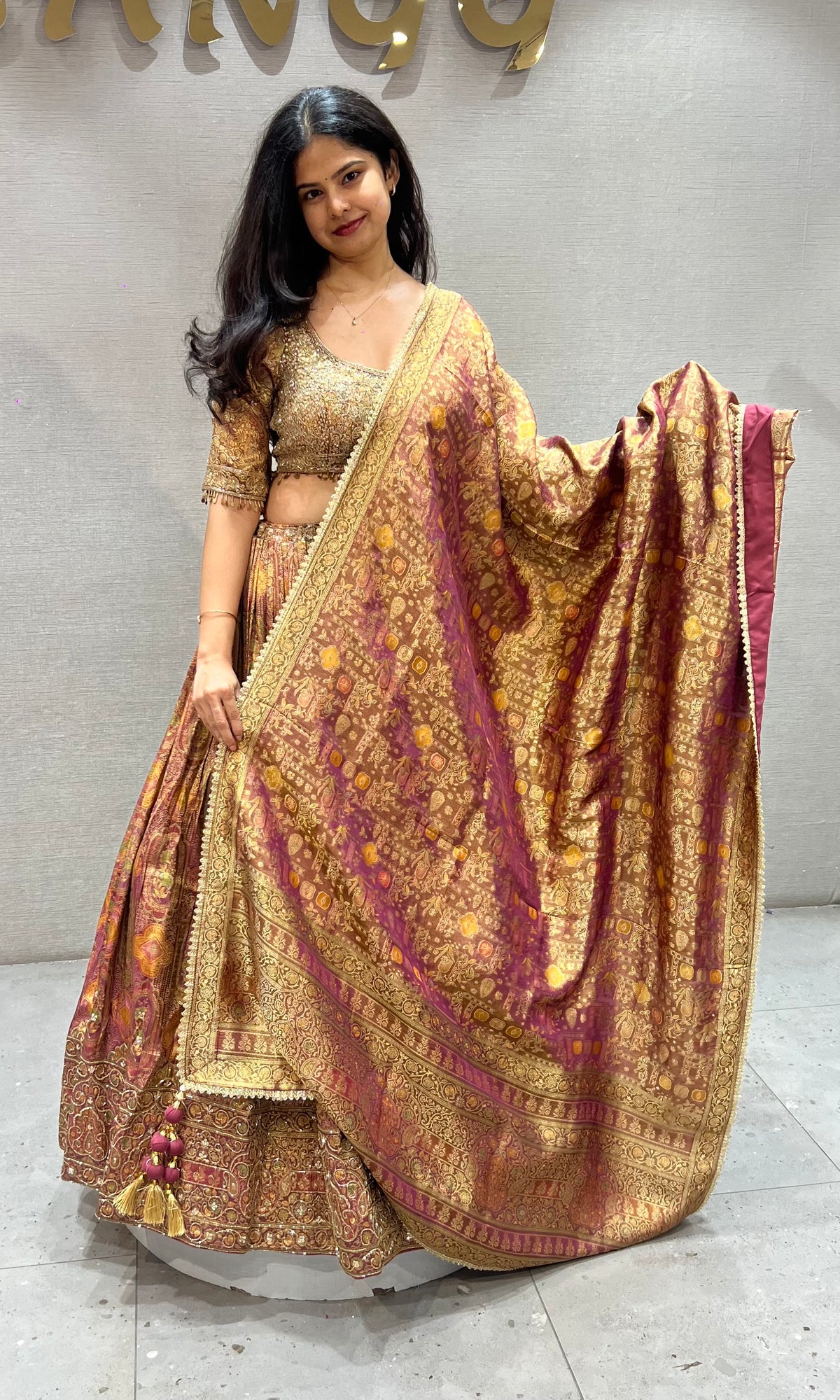 Golden Terracotta banarasi Silk Lehenga with dupatta